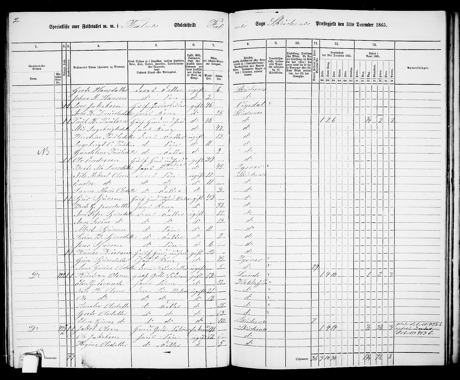 RA, 1865 census for Skudenes, 1865, p. 168