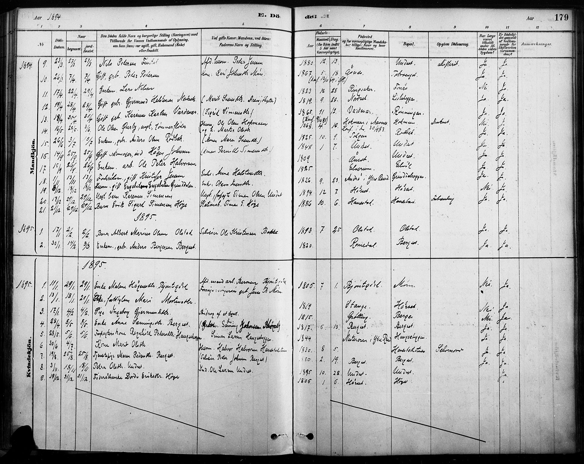 Rendalen prestekontor, SAH/PREST-054/H/Ha/Haa/L0009: Parish register (official) no. 9, 1878-1901, p. 179