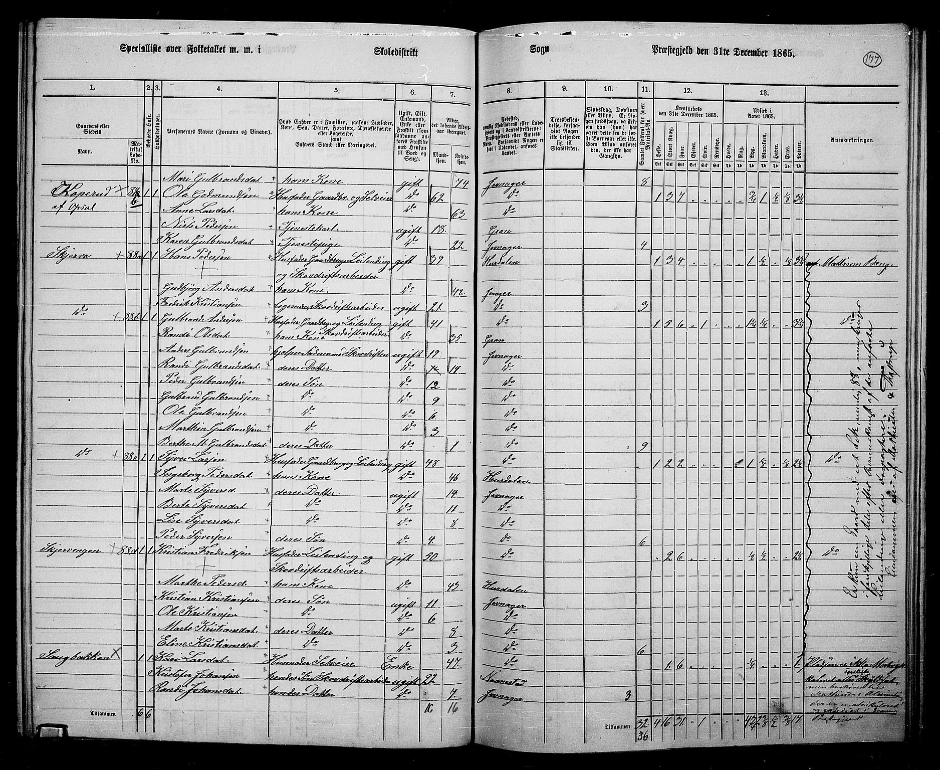 RA, 1865 census for Jevnaker, 1865, p. 163