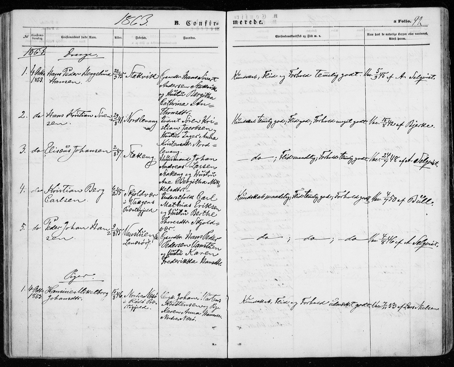 Karlsøy sokneprestembete, AV/SATØ-S-1299/H/Ha/Haa/L0004kirke: Parish register (official) no. 4, 1861-1871, p. 92