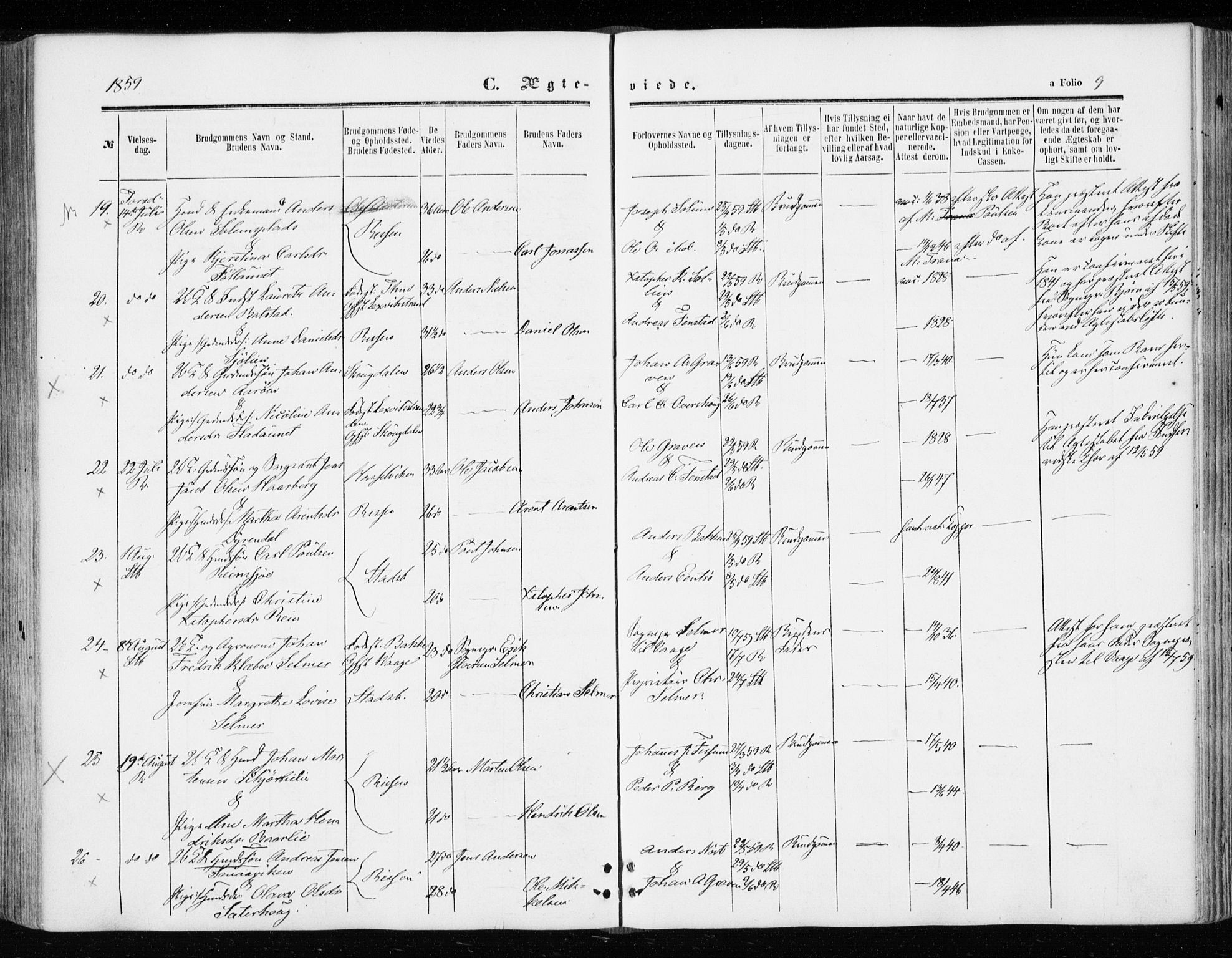 Ministerialprotokoller, klokkerbøker og fødselsregistre - Sør-Trøndelag, AV/SAT-A-1456/646/L0612: Parish register (official) no. 646A10, 1858-1869, p. 9