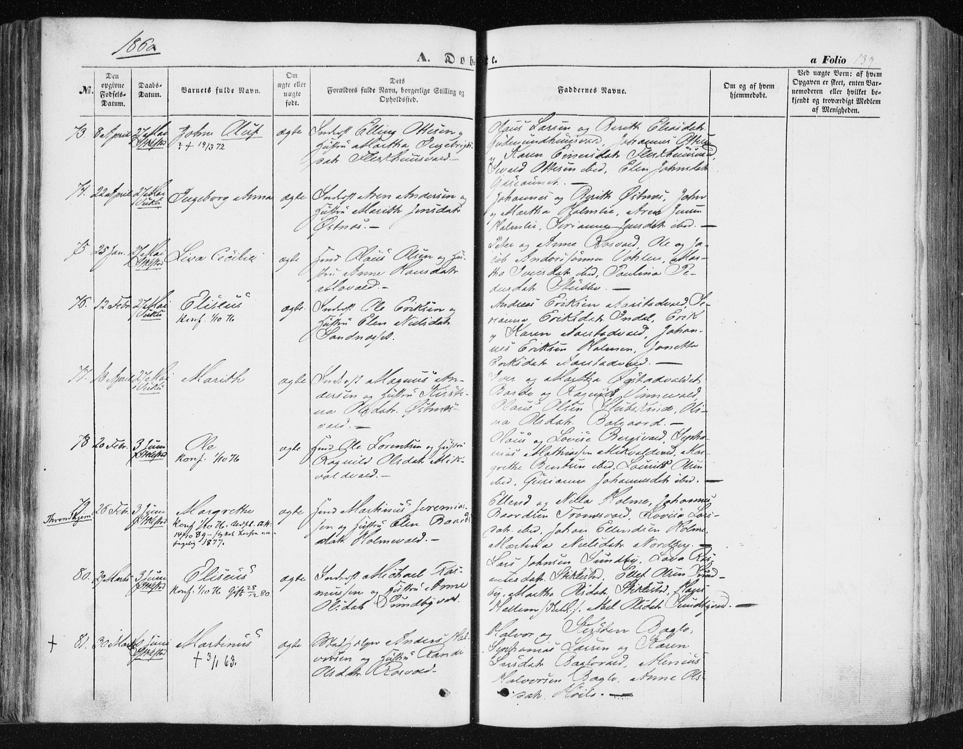 Ministerialprotokoller, klokkerbøker og fødselsregistre - Nord-Trøndelag, SAT/A-1458/723/L0240: Parish register (official) no. 723A09, 1852-1860, p. 139