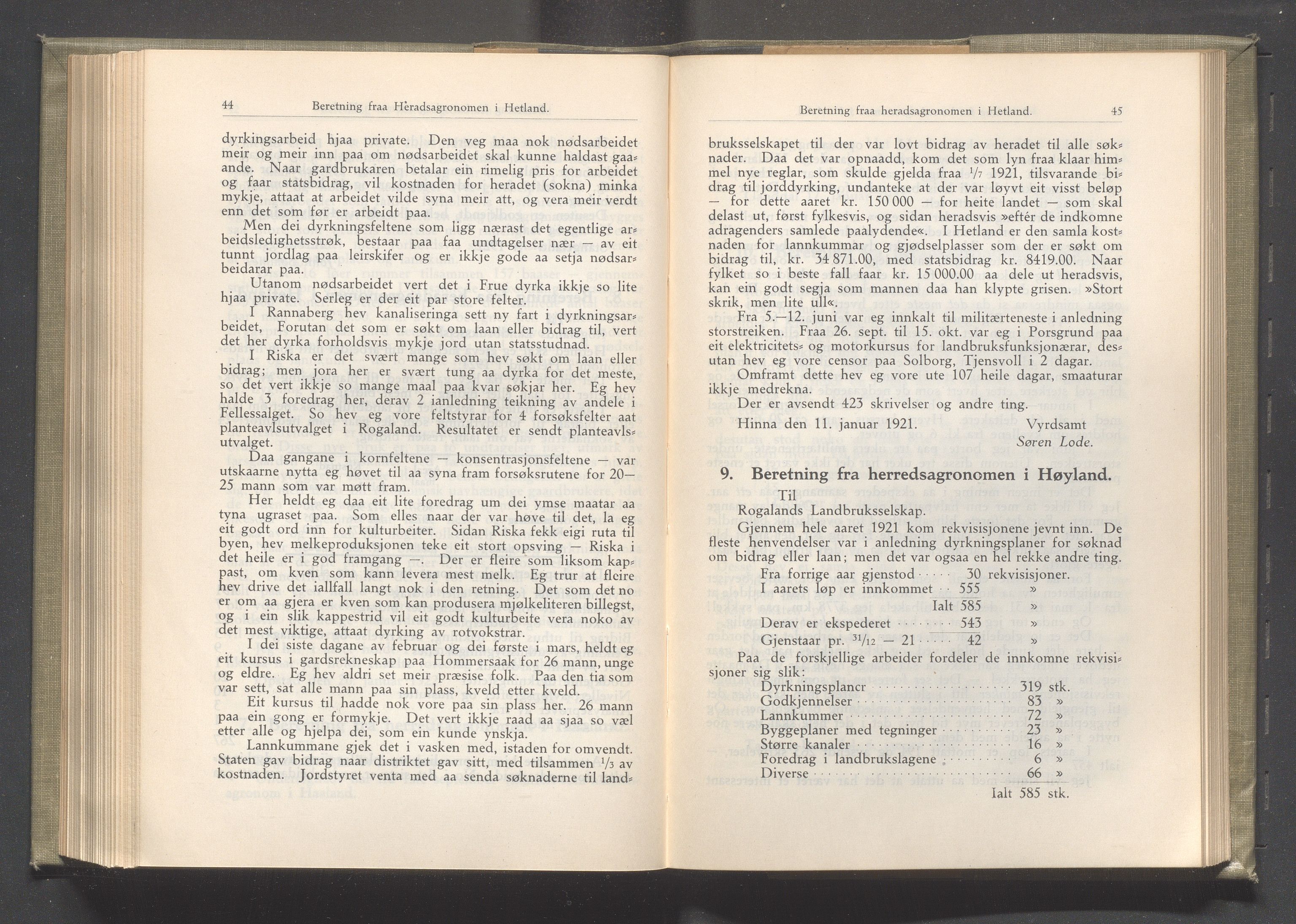 Rogaland fylkeskommune - Fylkesrådmannen , IKAR/A-900/A/Aa/Aaa/L0041: Møtebok , 1922, p. 44-45