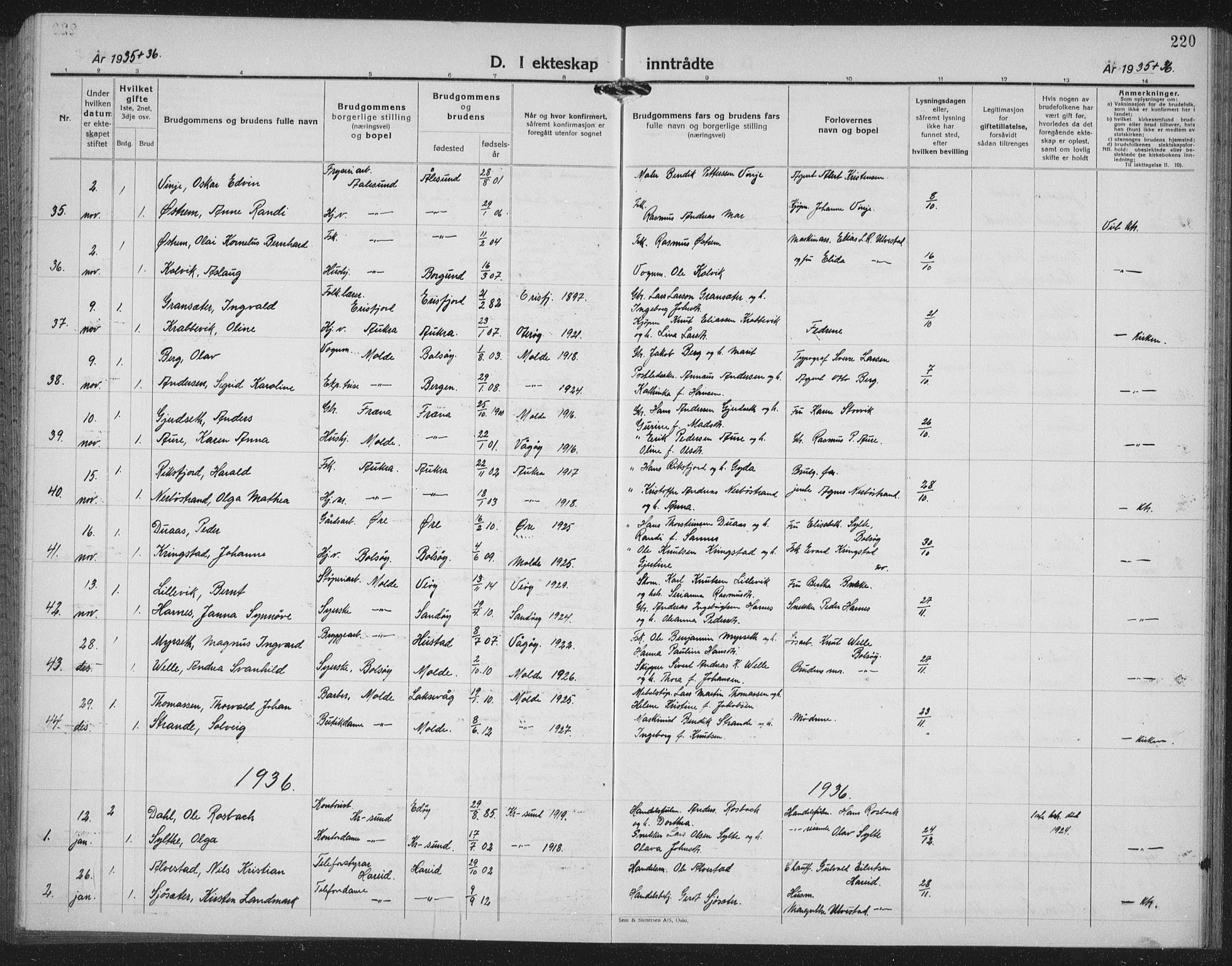 Ministerialprotokoller, klokkerbøker og fødselsregistre - Møre og Romsdal, AV/SAT-A-1454/558/L0704: Parish register (copy) no. 558C05, 1921-1942, p. 220