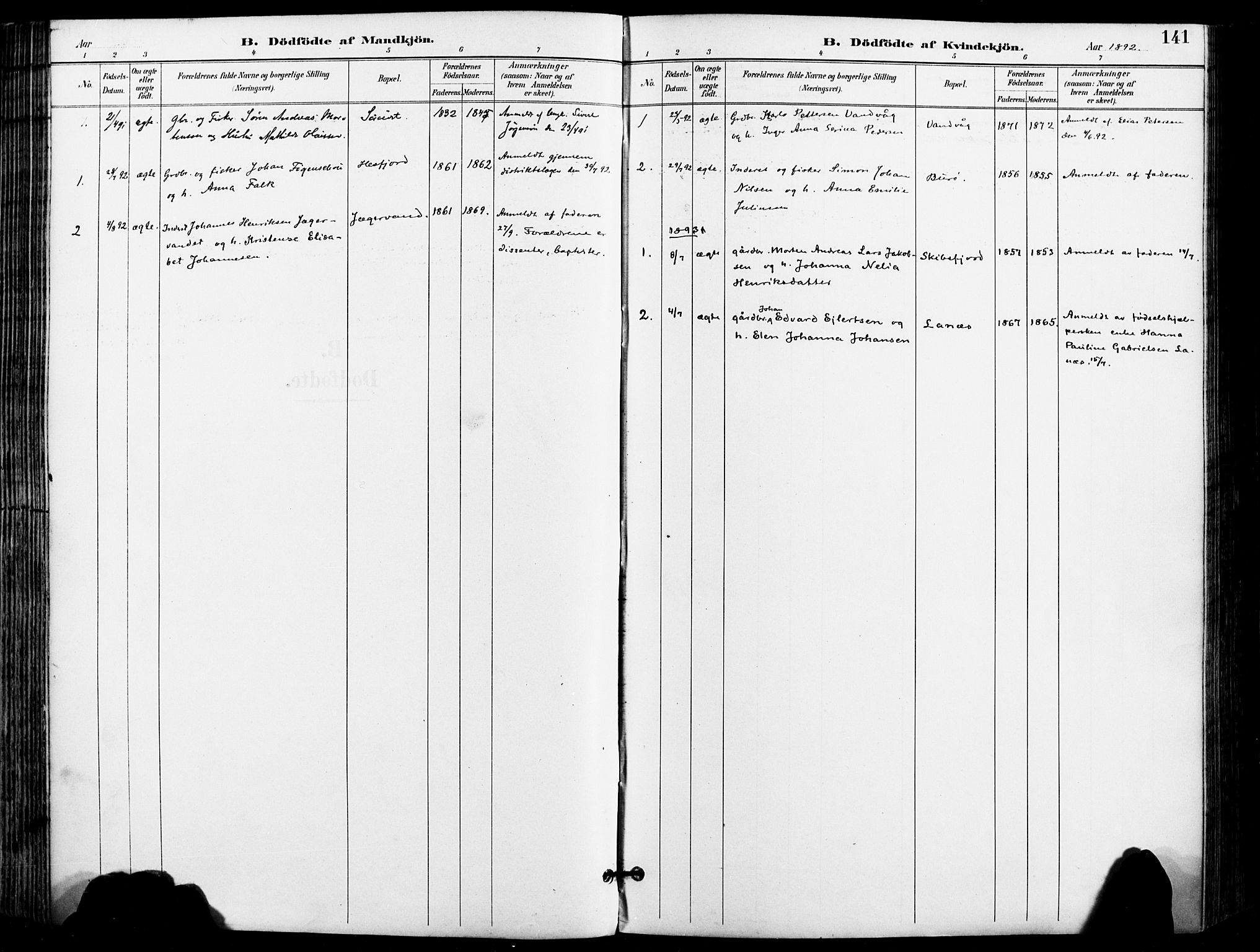 Karlsøy sokneprestembete, AV/SATØ-S-1299/H/Ha/Haa/L0007kirke: Parish register (official) no. 7, 1891-1902, p. 141