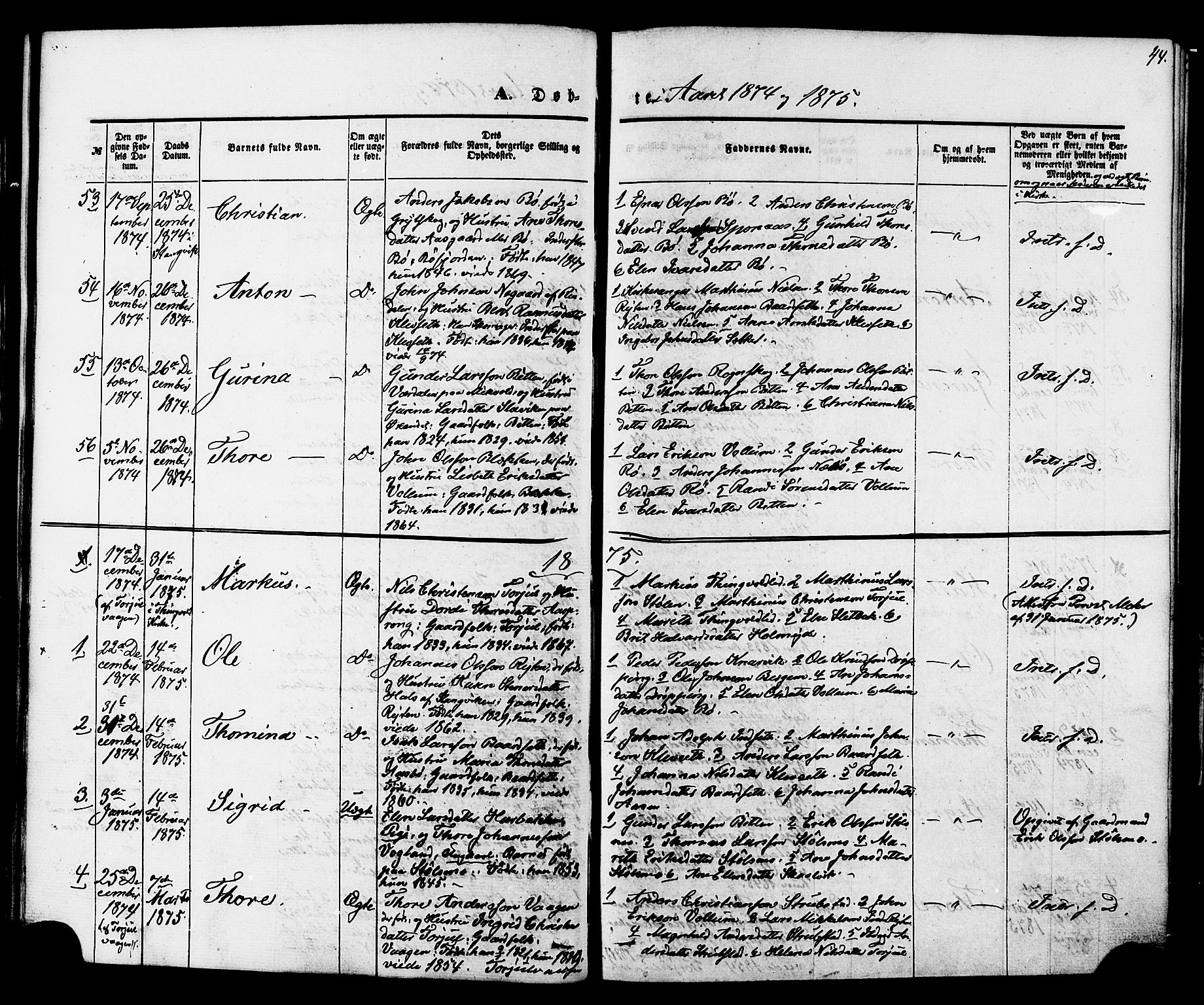 Ministerialprotokoller, klokkerbøker og fødselsregistre - Møre og Romsdal, SAT/A-1454/576/L0884: Parish register (official) no. 576A02, 1865-1879, p. 44