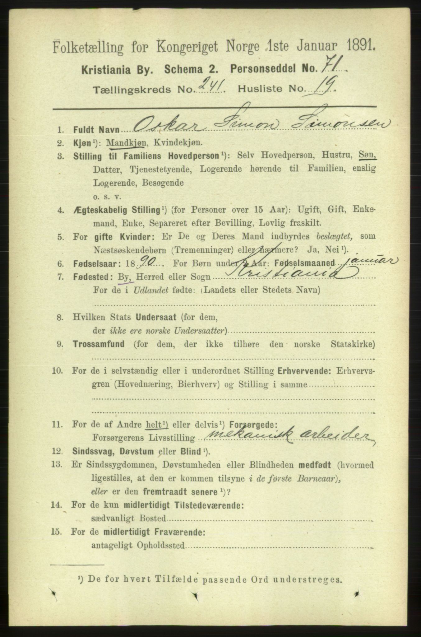 RA, 1891 census for 0301 Kristiania, 1891, p. 146812