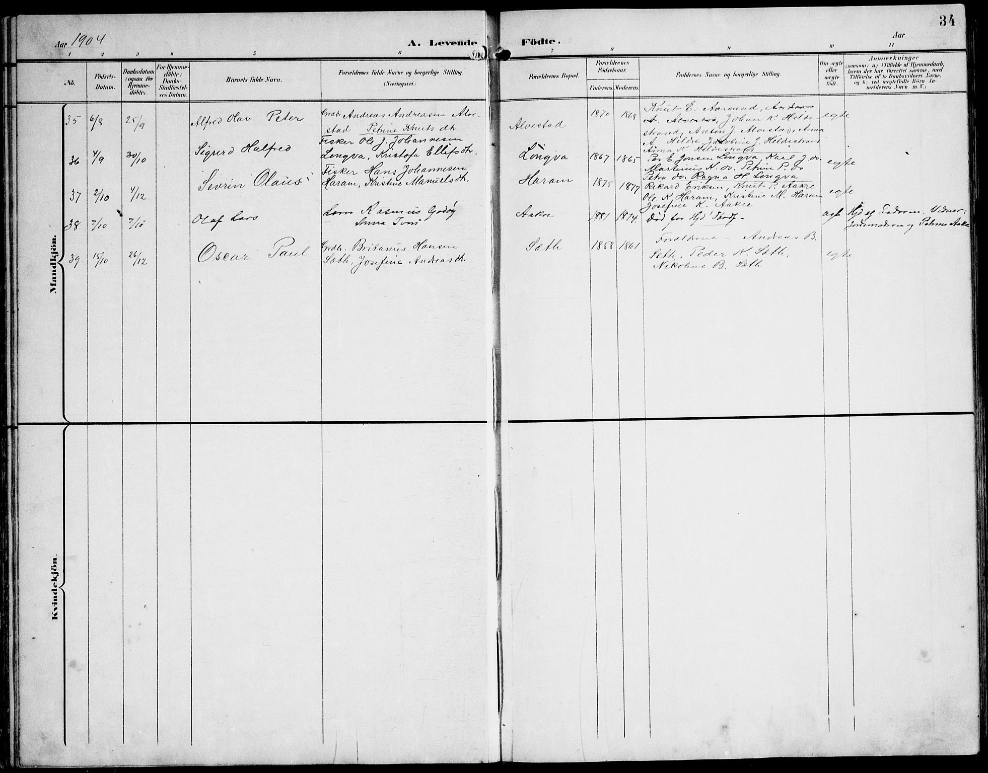 Ministerialprotokoller, klokkerbøker og fødselsregistre - Møre og Romsdal, AV/SAT-A-1454/536/L0511: Parish register (copy) no. 536C06, 1899-1944, p. 34