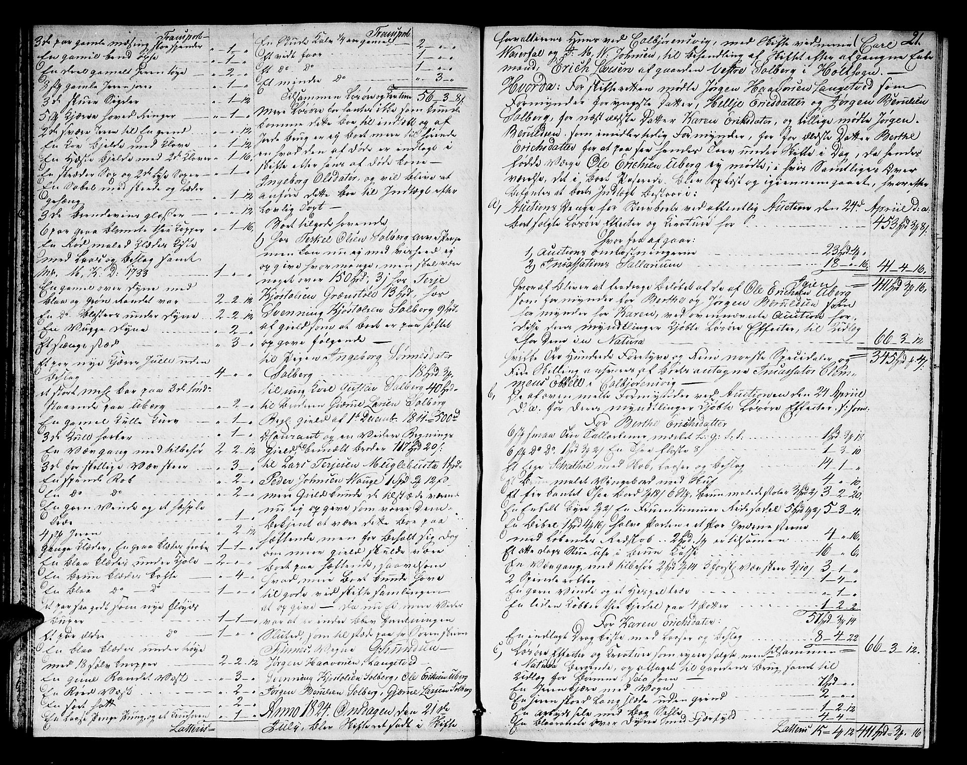 Nedenes sorenskriveri før 1824, AV/SAK-1221-0007/H/Hc/L0059: Skifteprotokoll med register nr 43, 1823-1824, p. 20b-21a