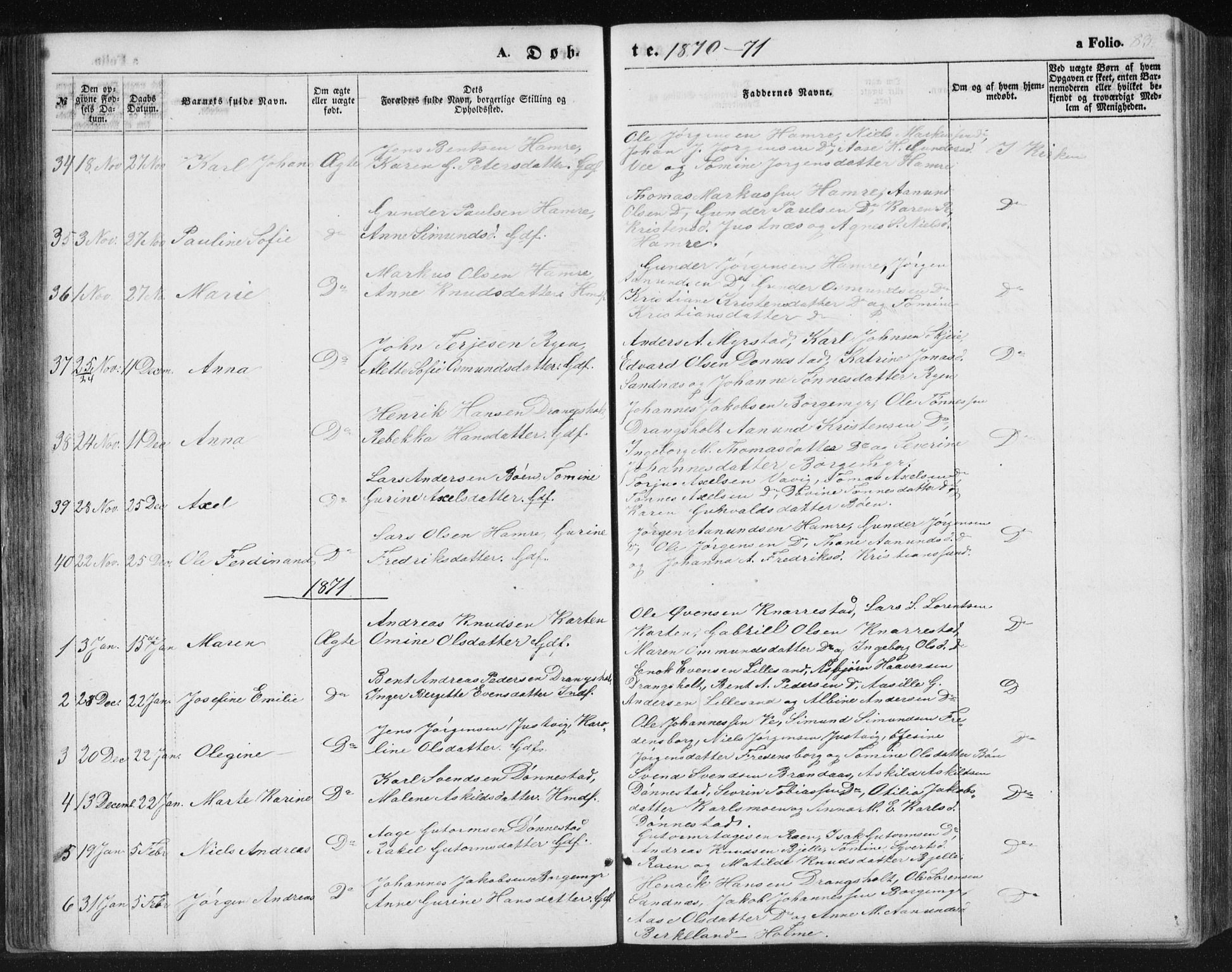 Tveit sokneprestkontor, AV/SAK-1111-0043/F/Fb/L0003: Parish register (copy) no. B 3, 1854-1886, p. 83