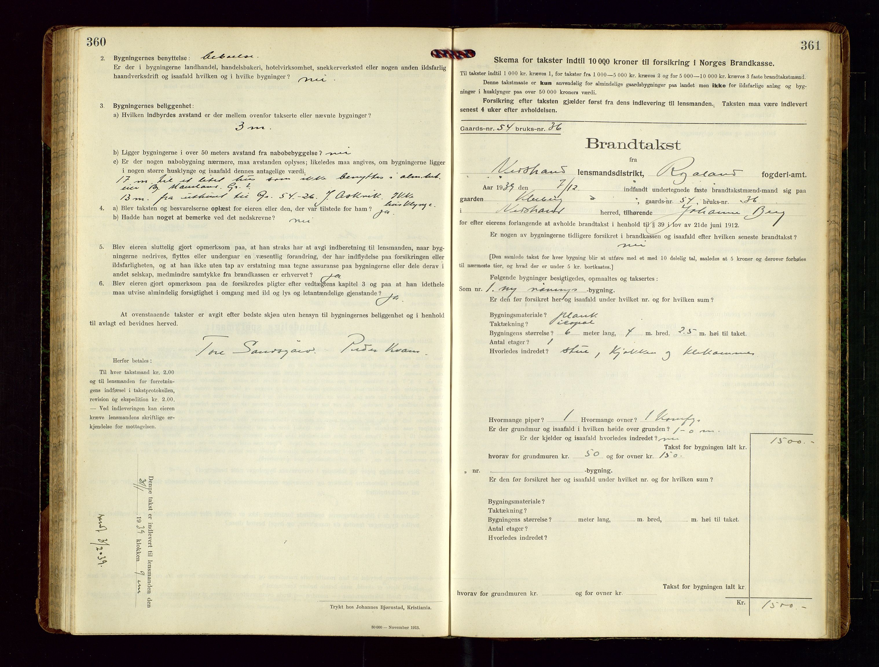 Nedstrand lensmannskontor, SAST/A-100236/Gob/L0002: "Brandtakstprotokol for Nerstrand lensmandsdistrikt Rogaland Fylke", 1916-1949, p. 360-361
