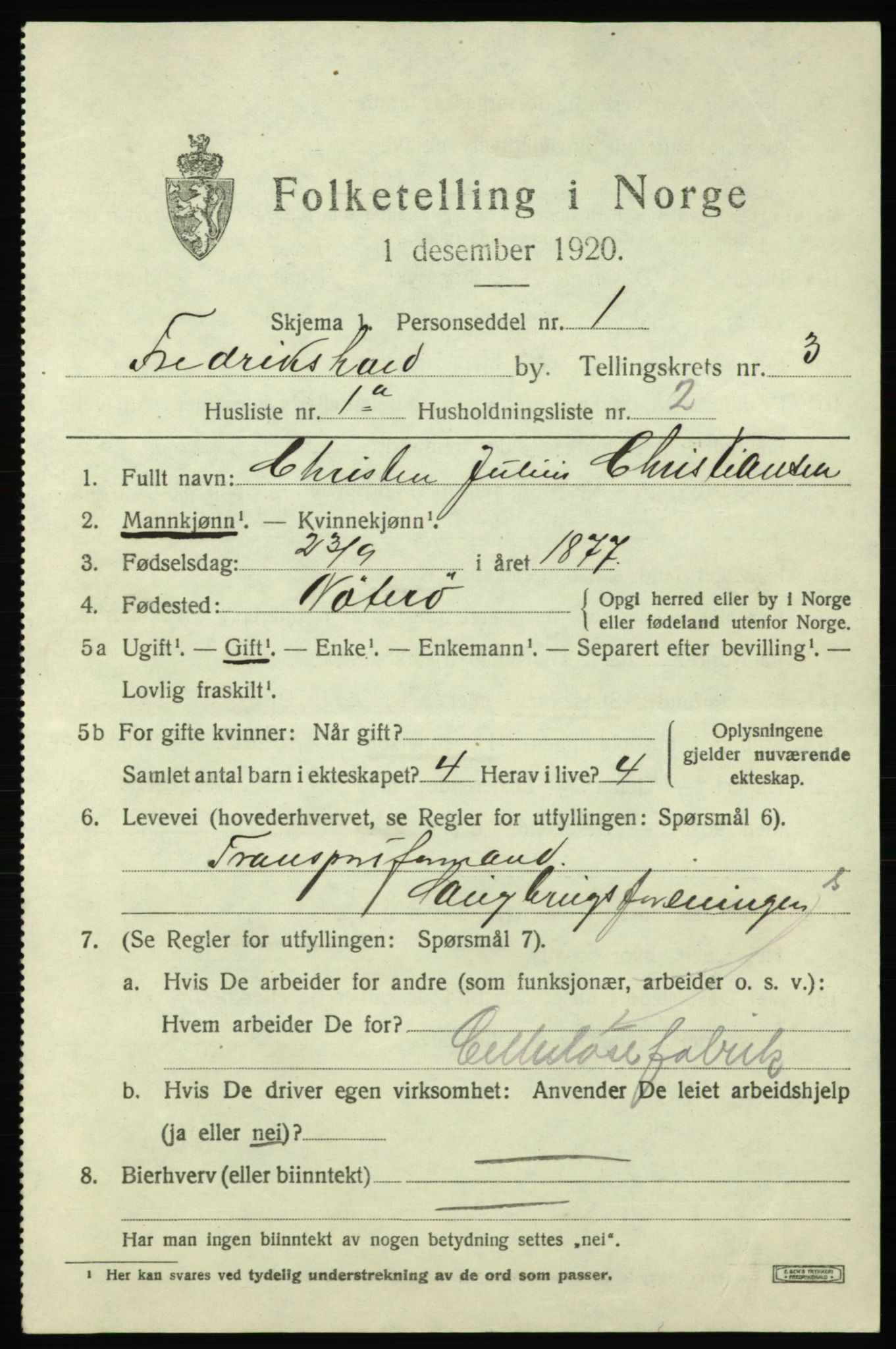 SAO, 1920 census for Fredrikshald, 1920, p. 10272