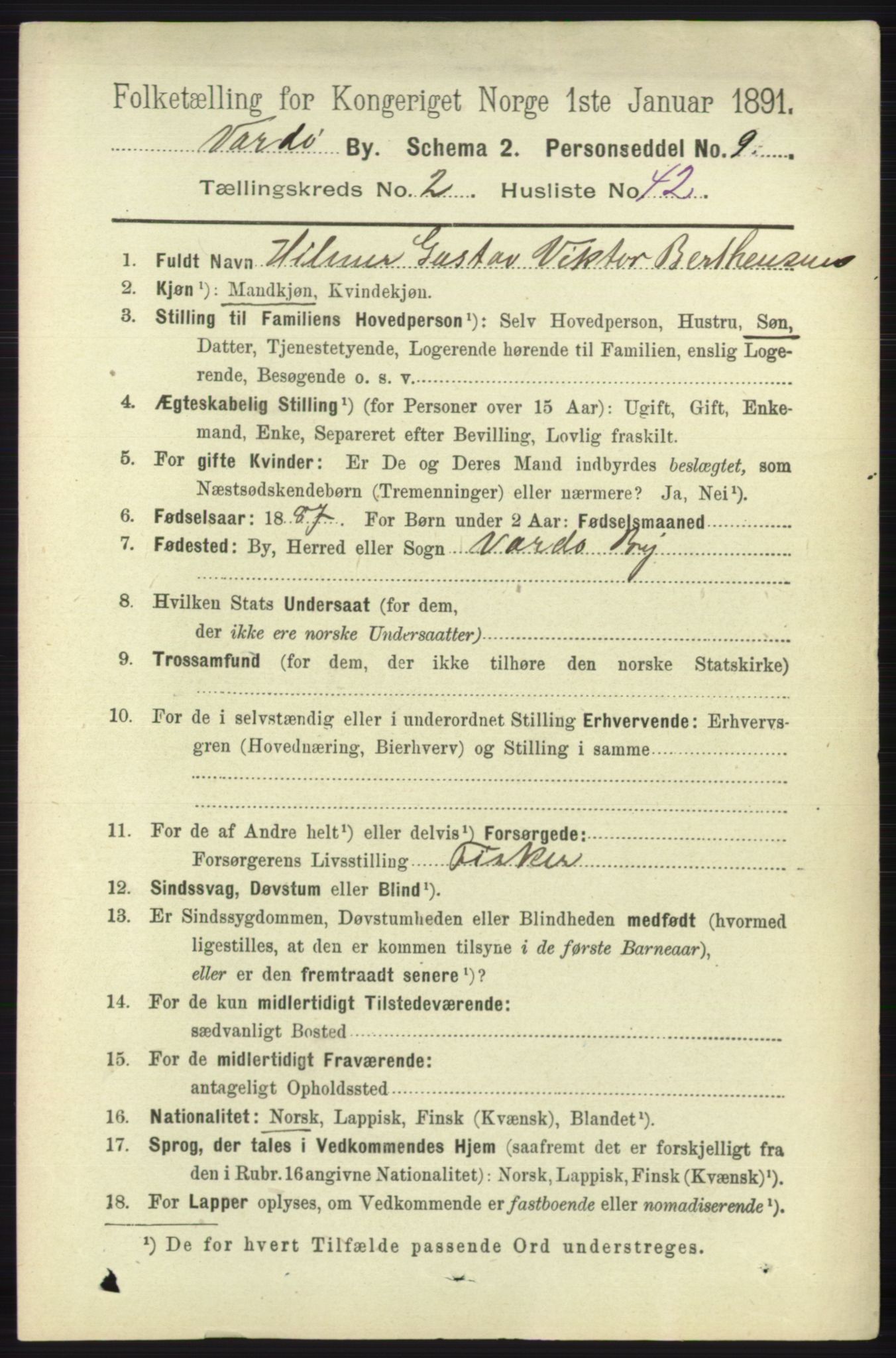 RA, 1891 census for 2002 Vardø, 1891, p. 1479