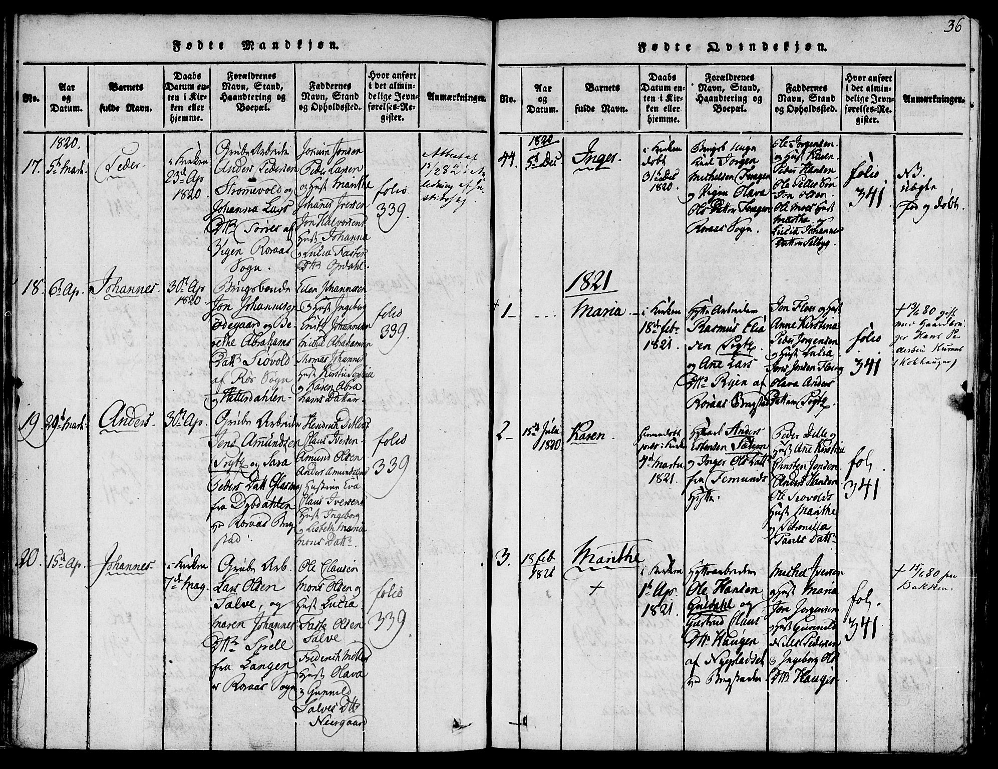 Ministerialprotokoller, klokkerbøker og fødselsregistre - Sør-Trøndelag, SAT/A-1456/681/L0929: Parish register (official) no. 681A07, 1817-1828, p. 36