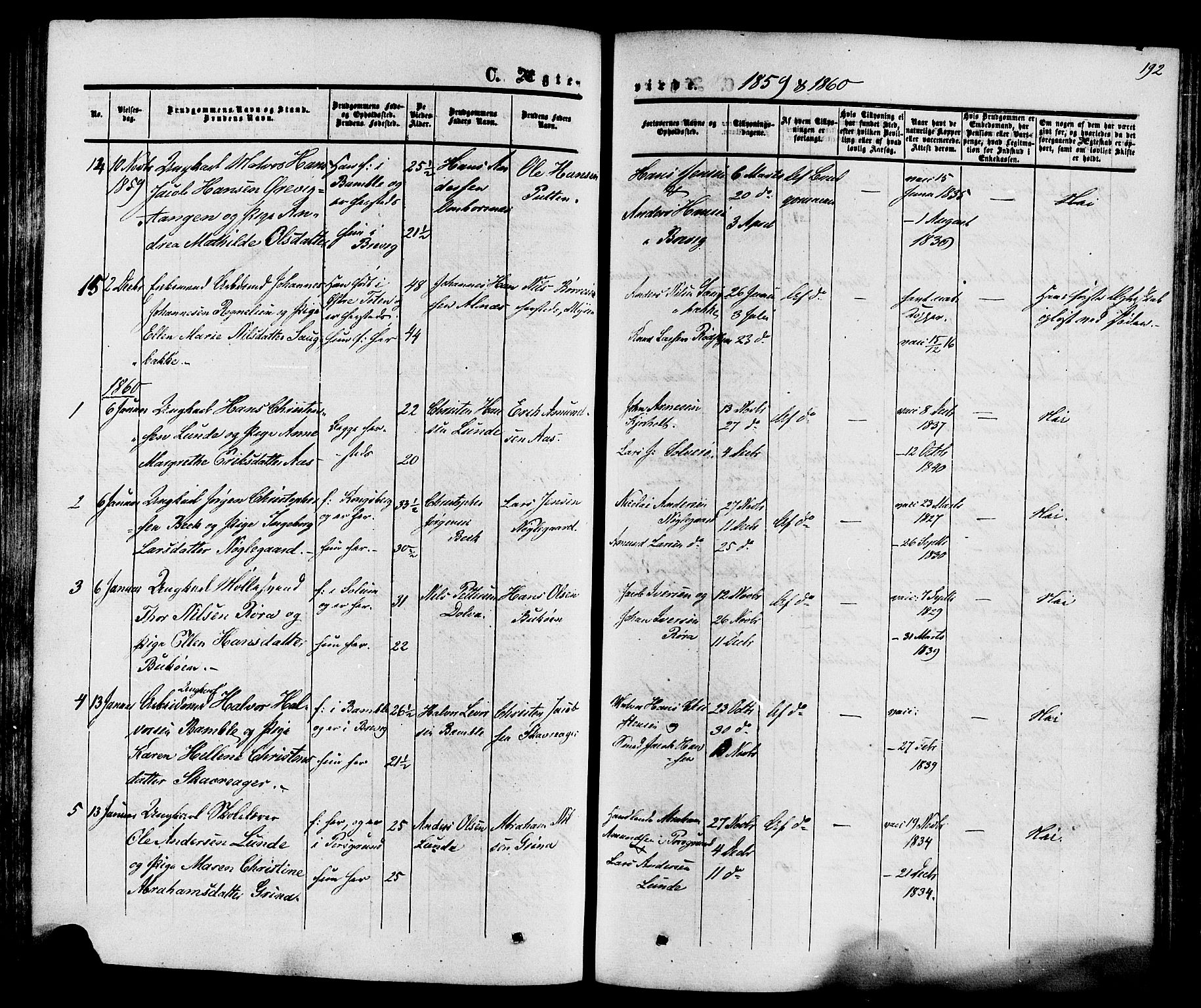 Eidanger kirkebøker, SAKO/A-261/F/Fa/L0010: Parish register (official) no. 10, 1859-1874, p. 192