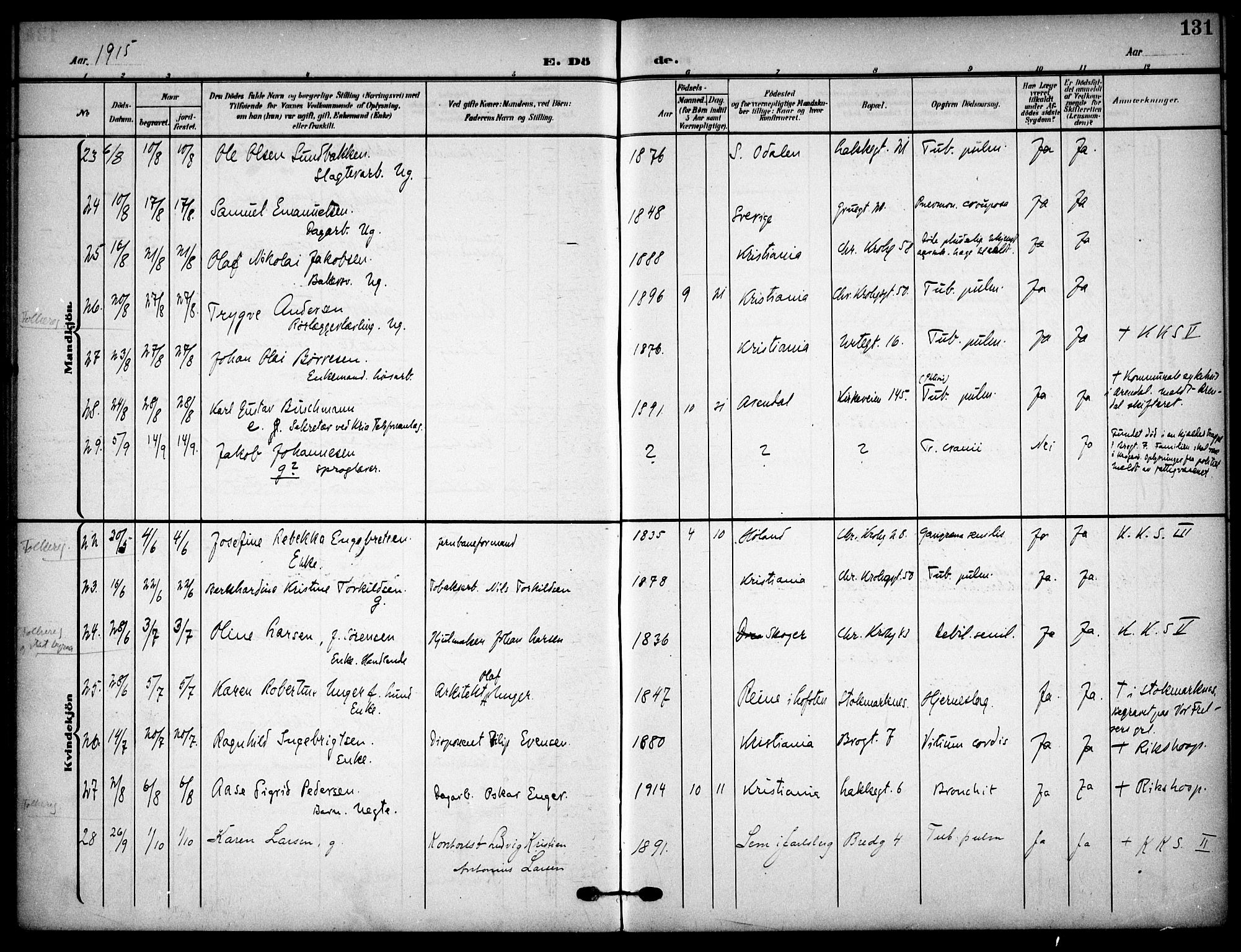 Vaterland prestekontor Kirkebøker, AV/SAO-A-10880/F/Fa/L0002: Parish register (official) no. 2, 1907-1921, p. 131