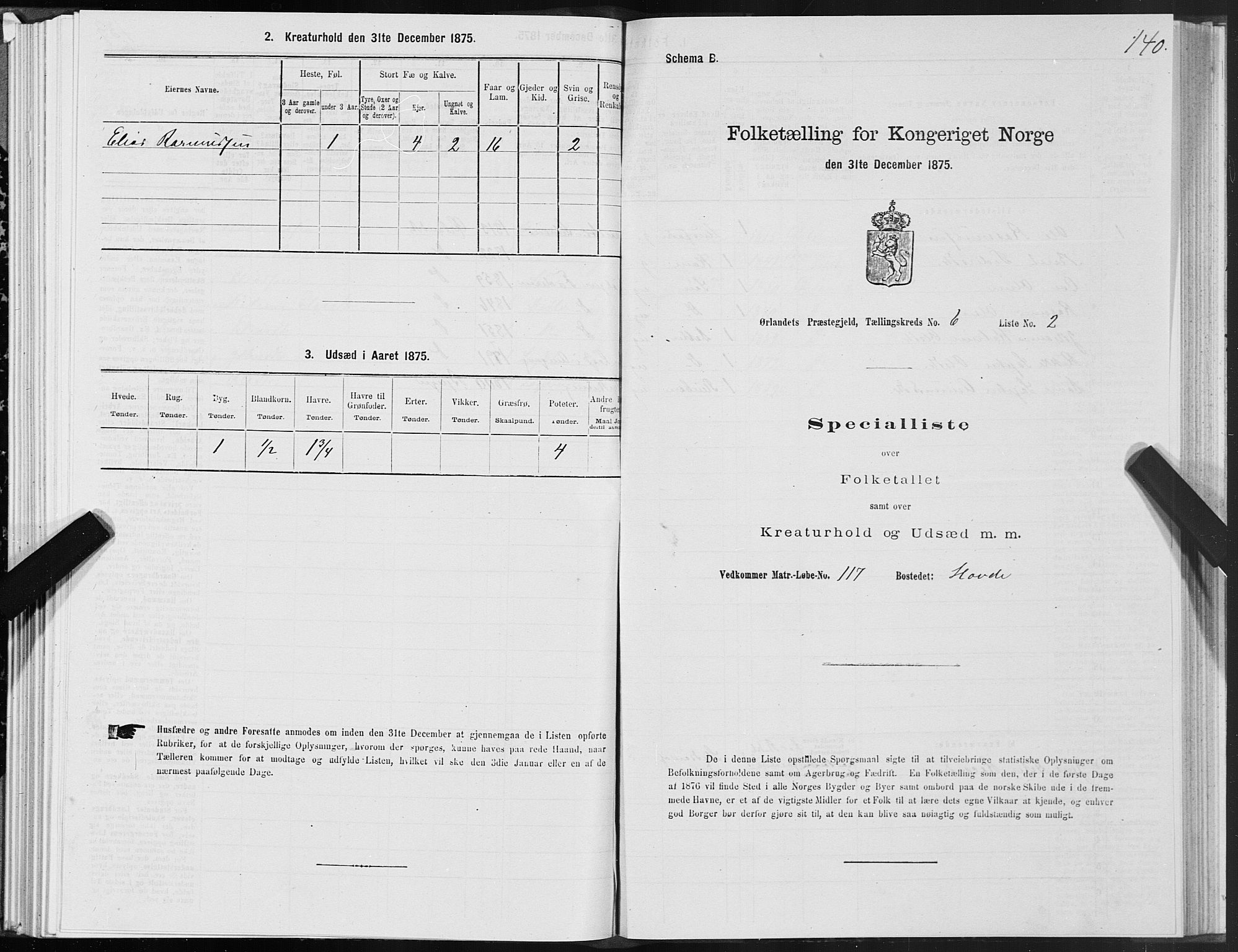 SAT, 1875 census for 1621P Ørland, 1875, p. 3140