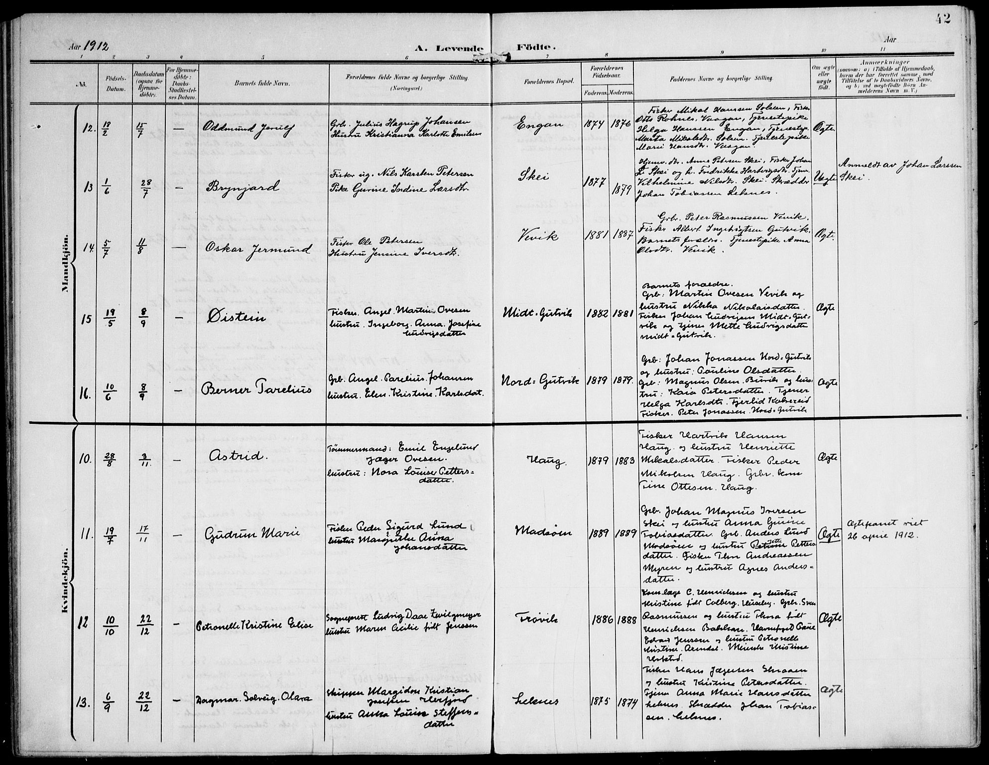 Ministerialprotokoller, klokkerbøker og fødselsregistre - Nord-Trøndelag, AV/SAT-A-1458/788/L0698: Parish register (official) no. 788A05, 1902-1921, p. 42