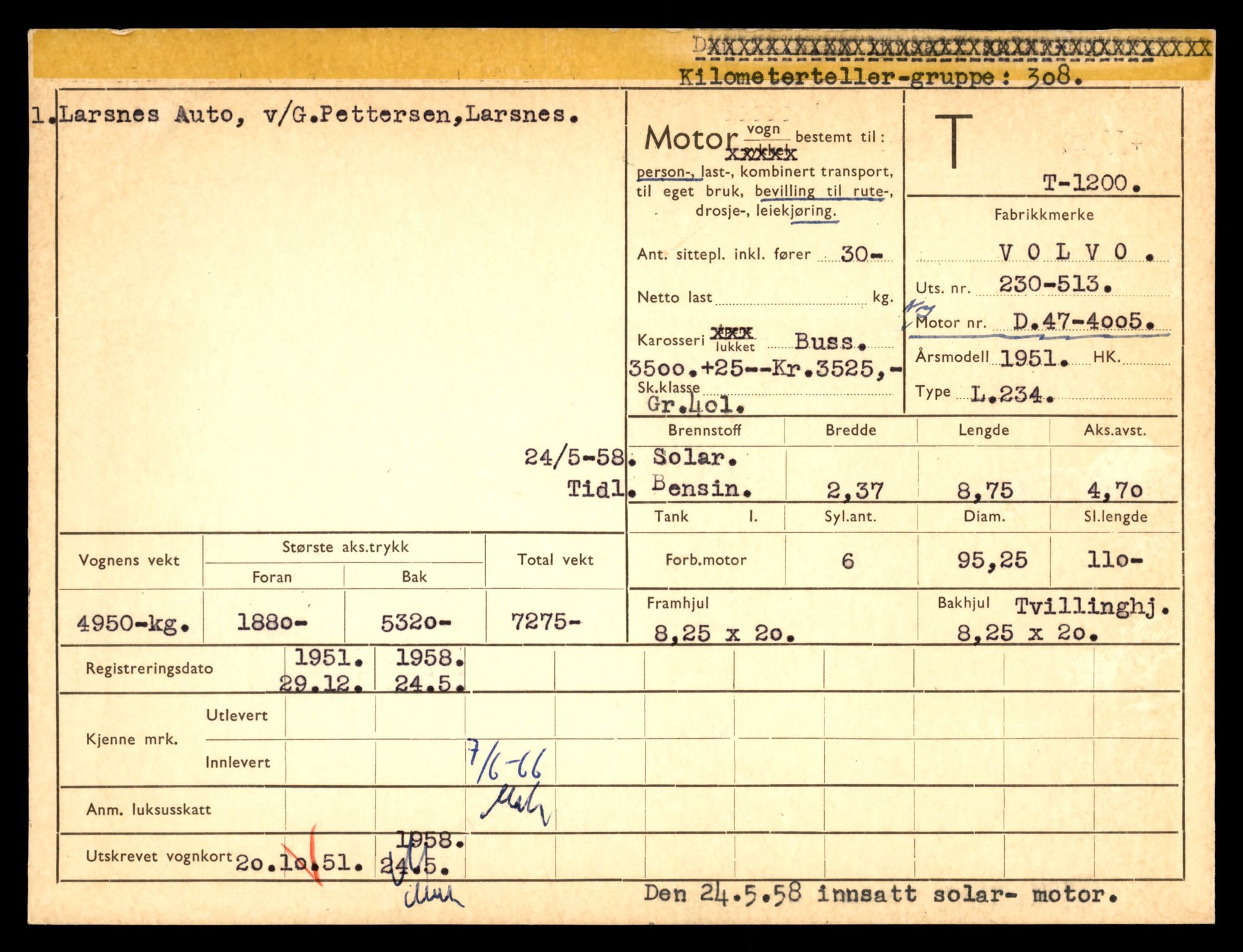 Møre og Romsdal vegkontor - Ålesund trafikkstasjon, AV/SAT-A-4099/F/Fe/L0011: Registreringskort for kjøretøy T 1170 - T 1289, 1927-1998, p. 947