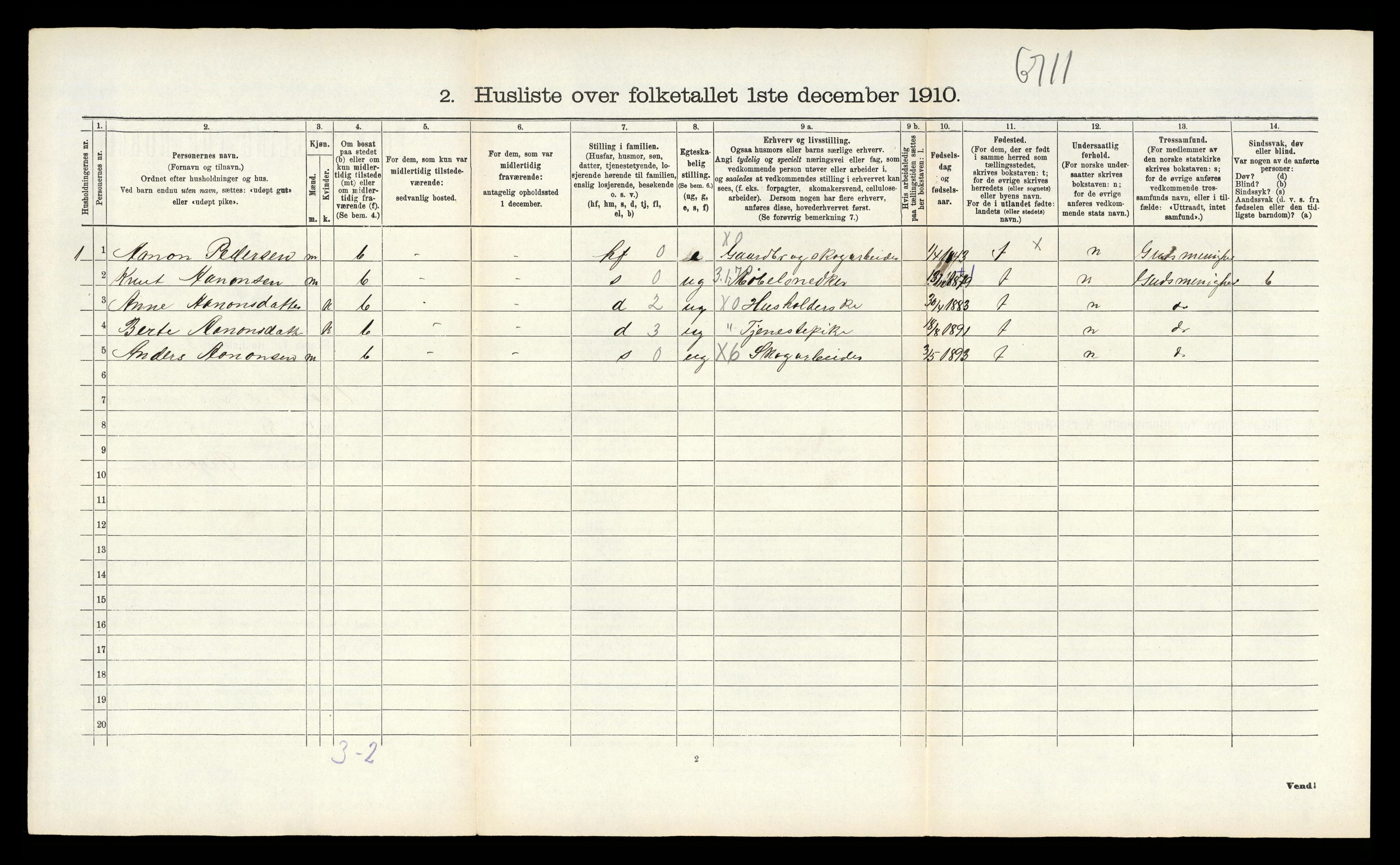 RA, 1910 census for Vegårshei, 1910, p. 71