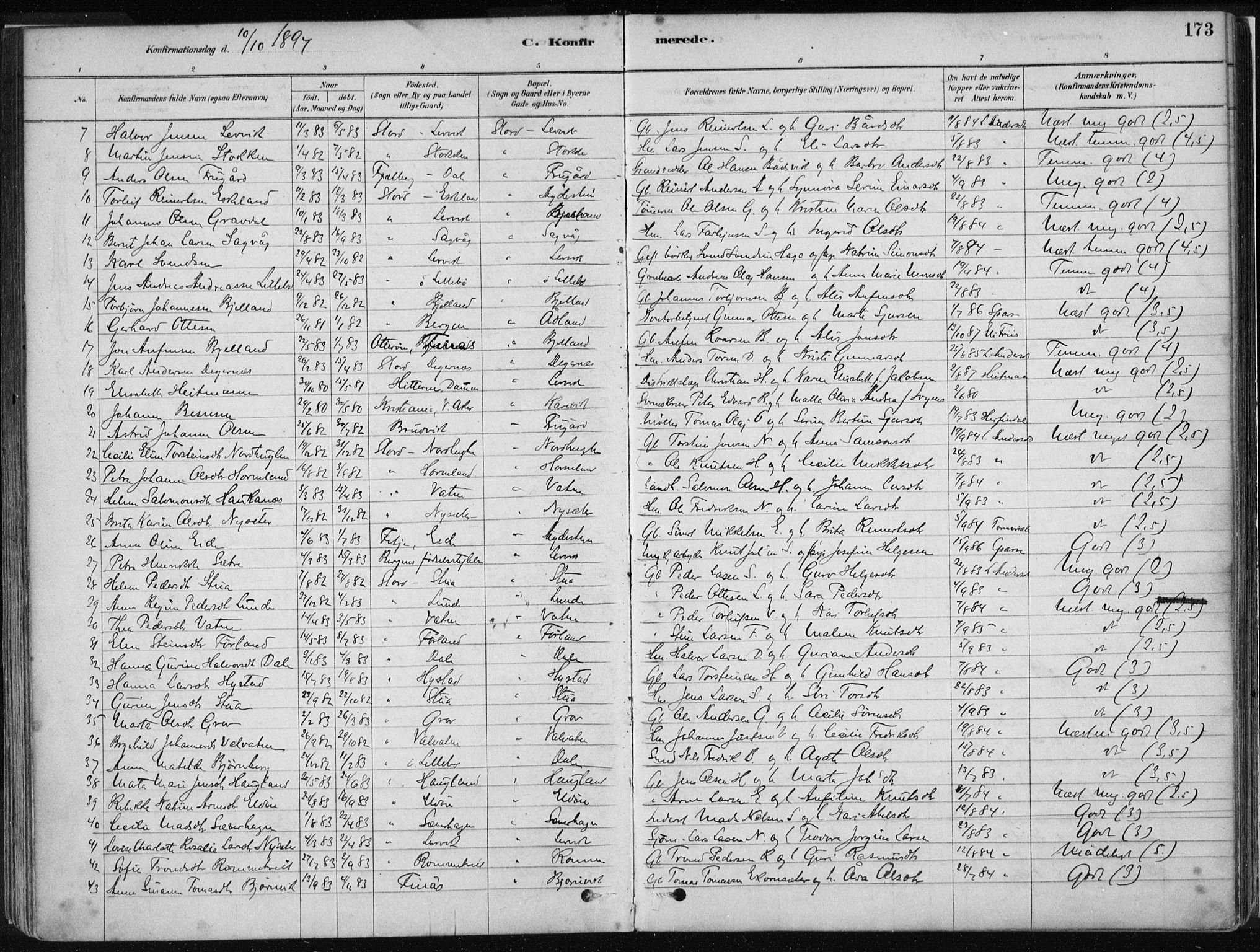 Stord sokneprestembete, AV/SAB-A-78201/H/Haa: Parish register (official) no. B 2, 1878-1913, p. 173