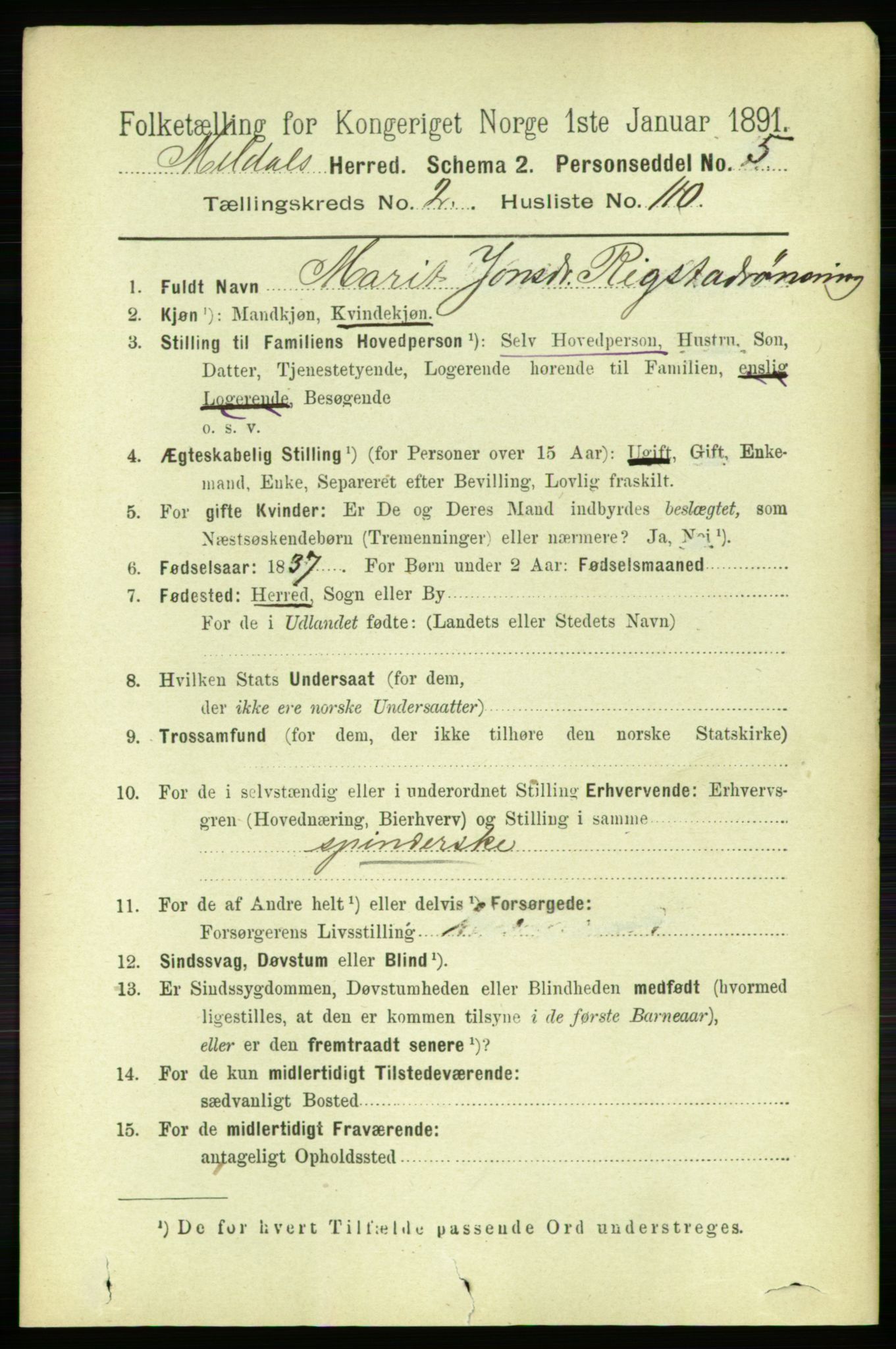 RA, 1891 census for 1636 Meldal, 1891, p. 1686