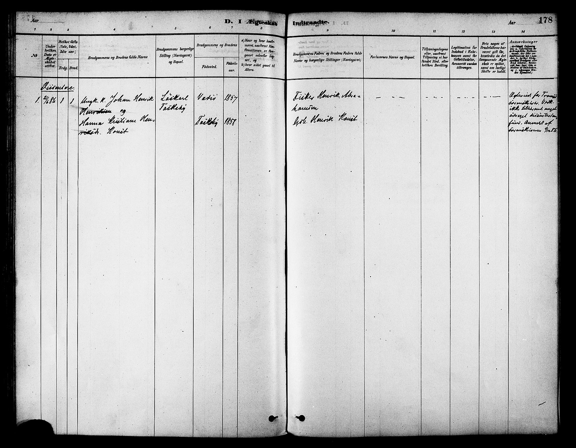 Skjervøy sokneprestkontor, SATØ/S-1300/H/Ha/Haa/L0009kirke: Parish register (official) no. 9, 1878-1887, p. 178