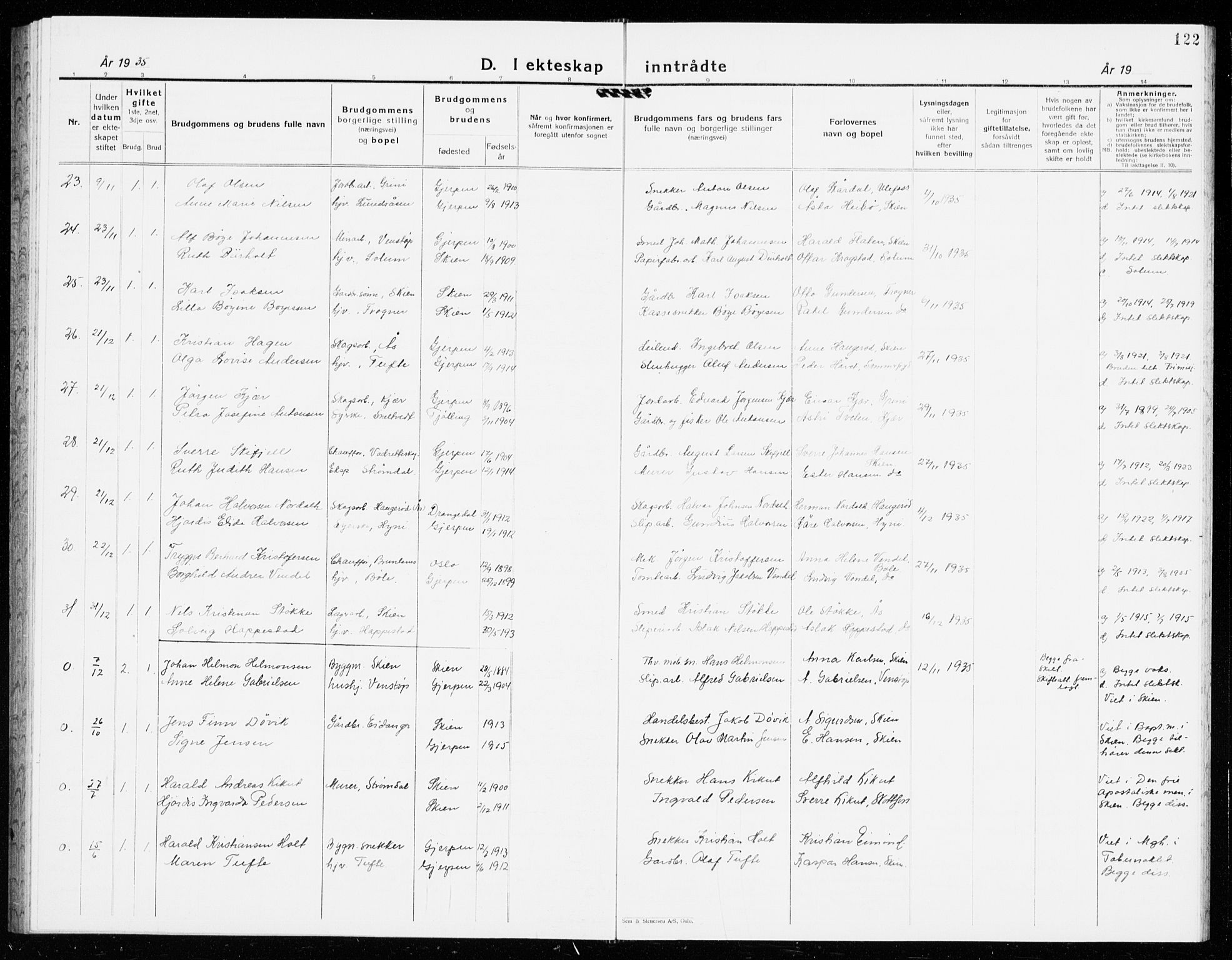 Gjerpen kirkebøker, AV/SAKO-A-265/G/Ga/L0005: Parish register (copy) no. I 5, 1932-1940, p. 122