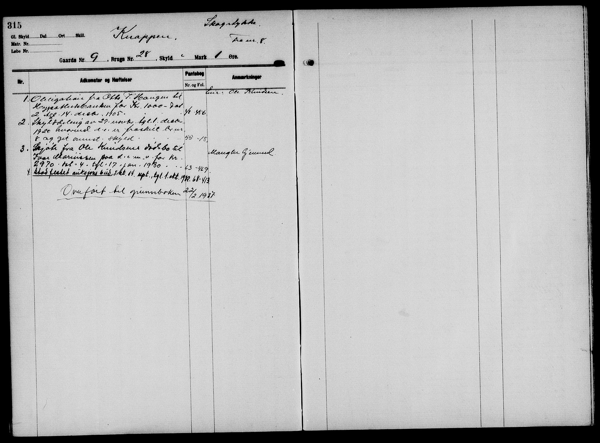 Solør tingrett, AV/SAH-TING-008/H/Ha/Hak/L0001: Mortgage register no. I, 1900-1935, p. 315