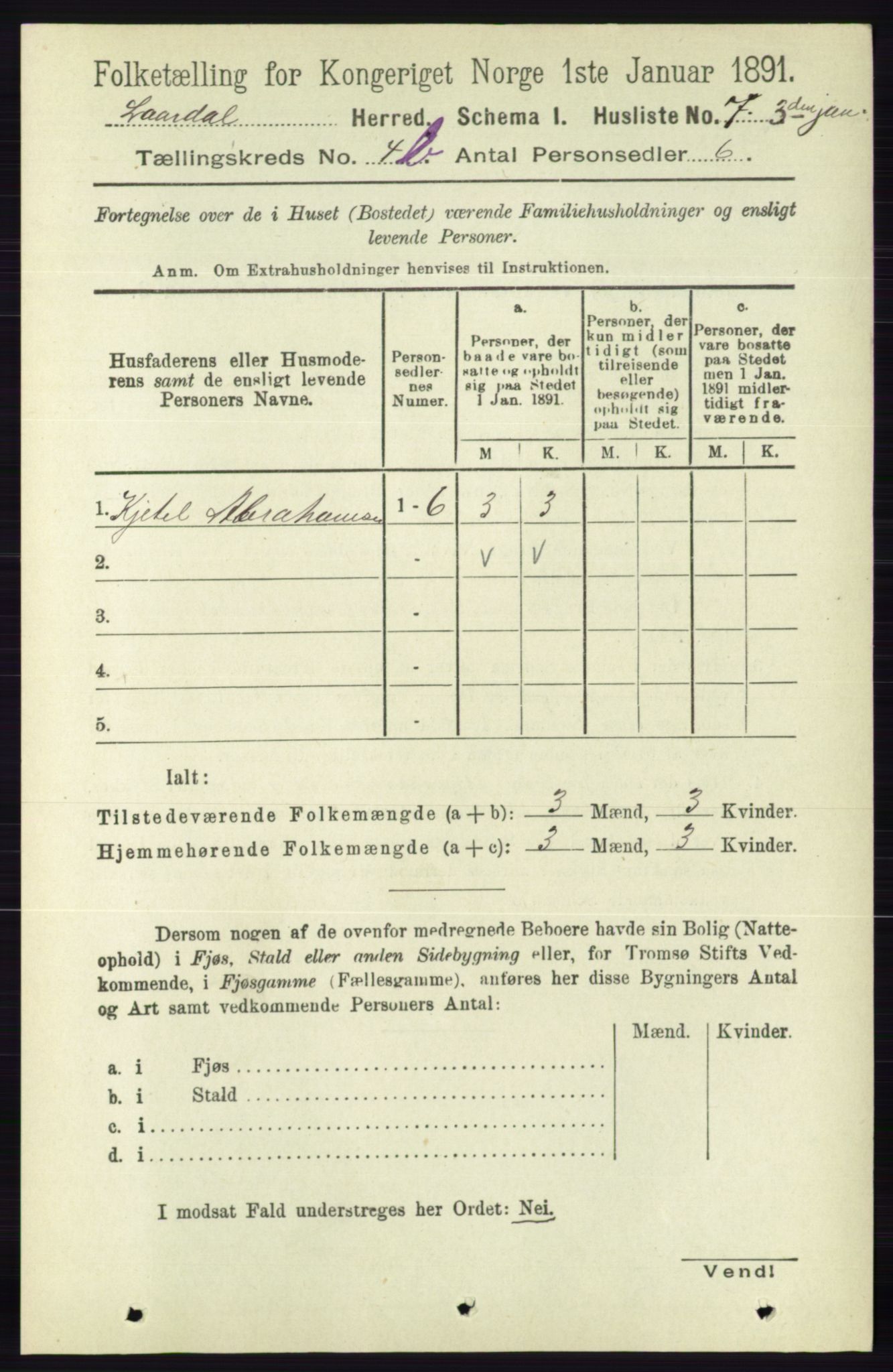 RA, 1891 census for 0833 Lårdal, 1891, p. 1164