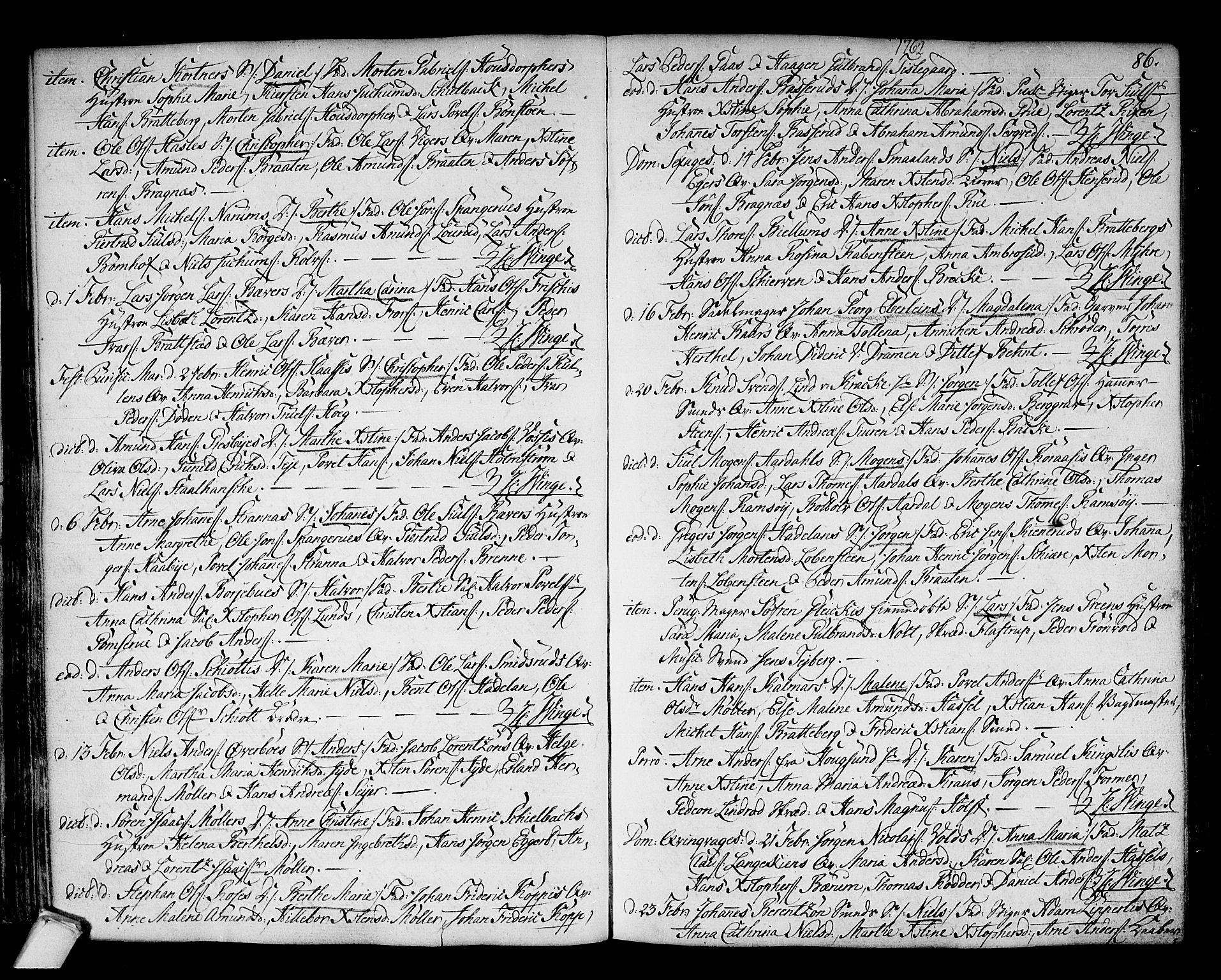 Kongsberg kirkebøker, AV/SAKO-A-22/F/Fa/L0004: Parish register (official) no. I 4, 1756-1768, p. 86