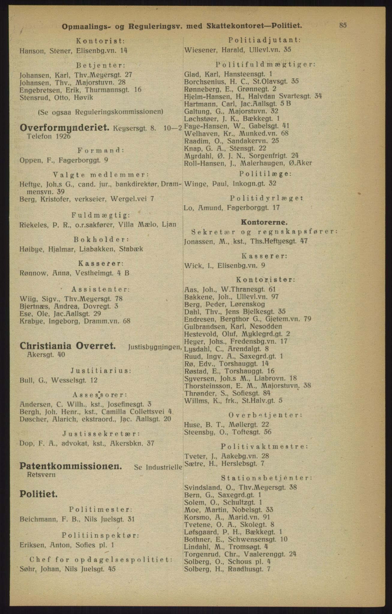 Kristiania/Oslo adressebok, PUBL/-, 1915, p. 85