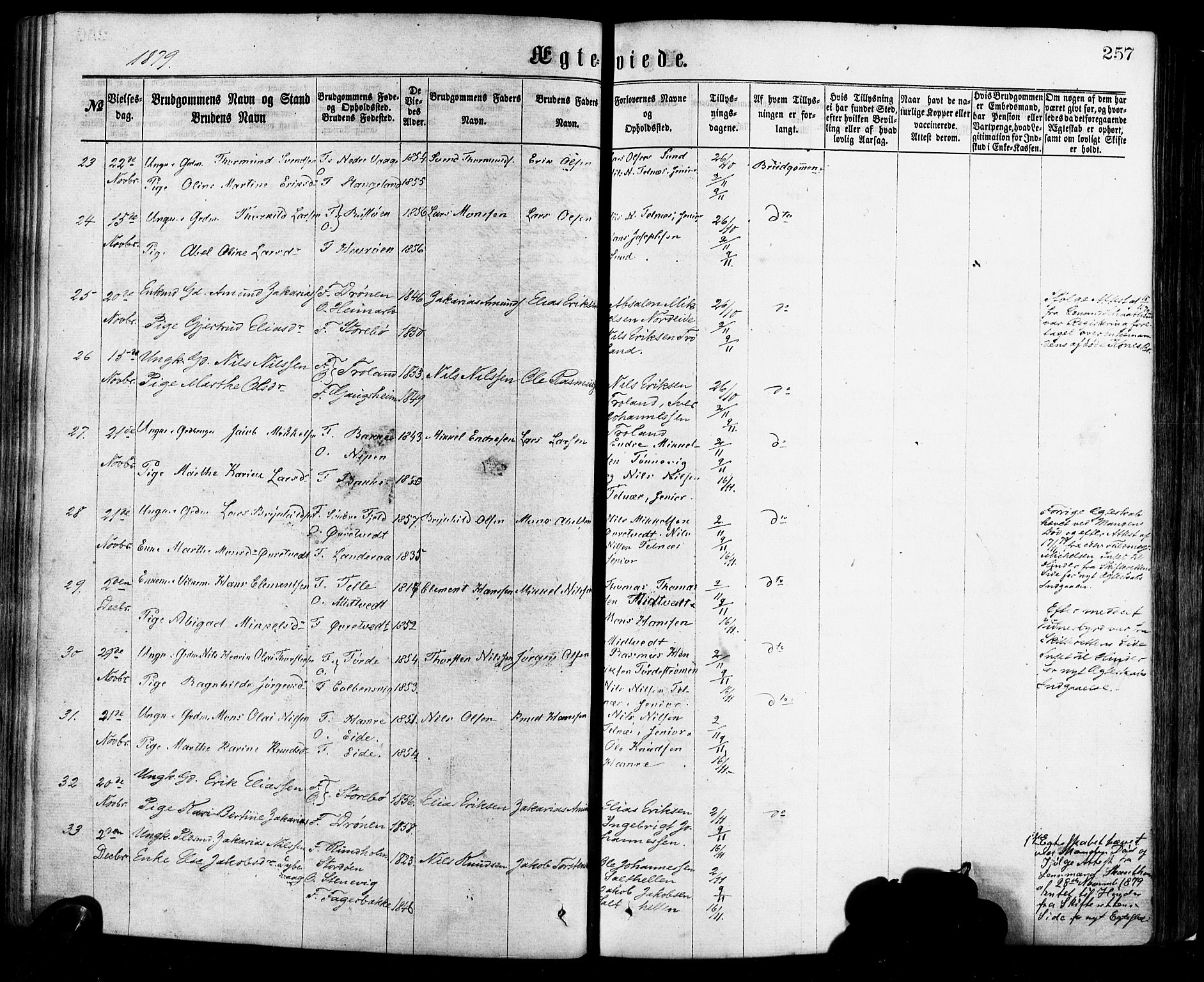 Sund sokneprestembete, AV/SAB-A-99930: Parish register (official) no. A 15, 1867-1881, p. 257