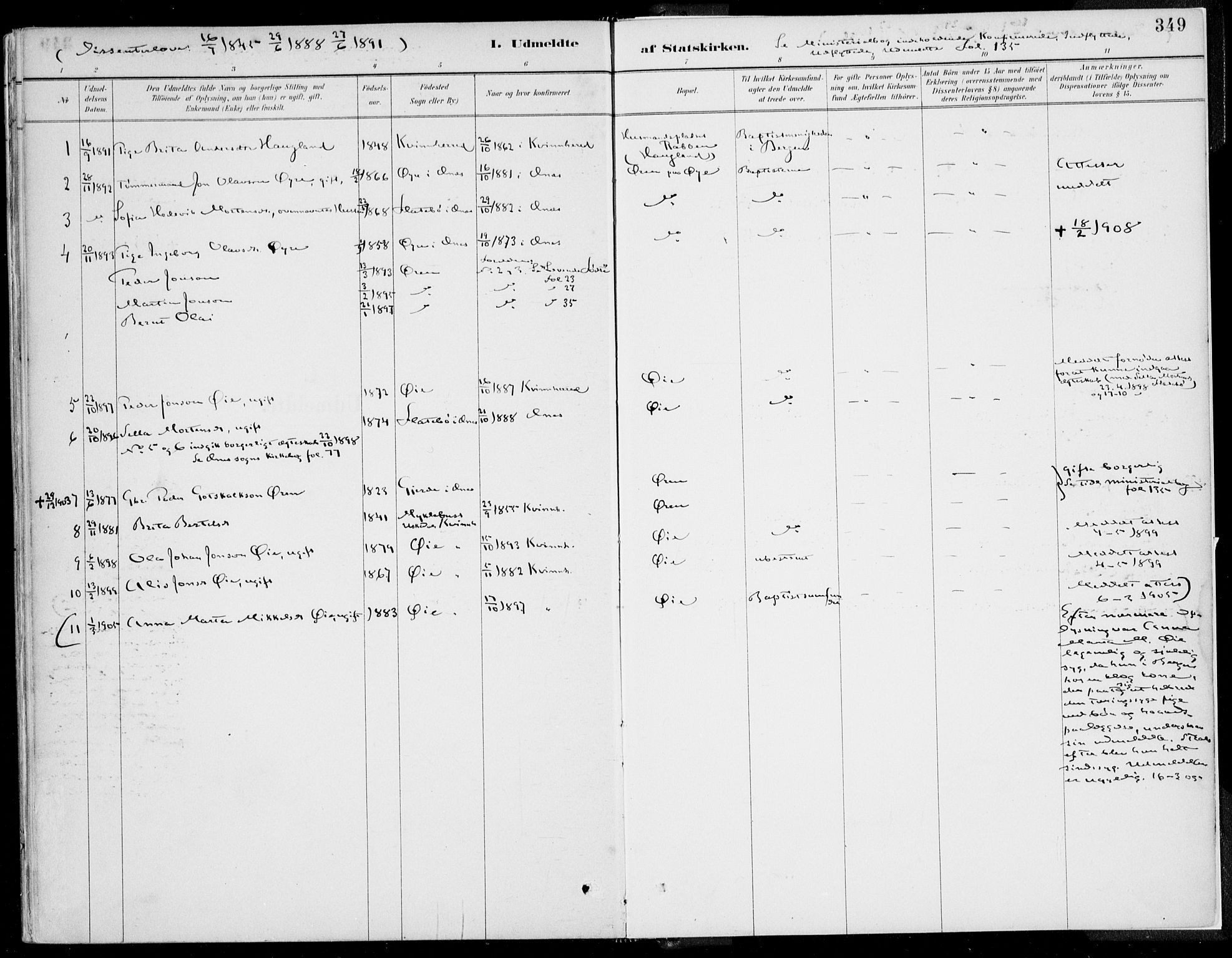 Kvinnherad sokneprestembete, SAB/A-76401/H/Haa: Parish register (official) no. B  1, 1887-1921, p. 349