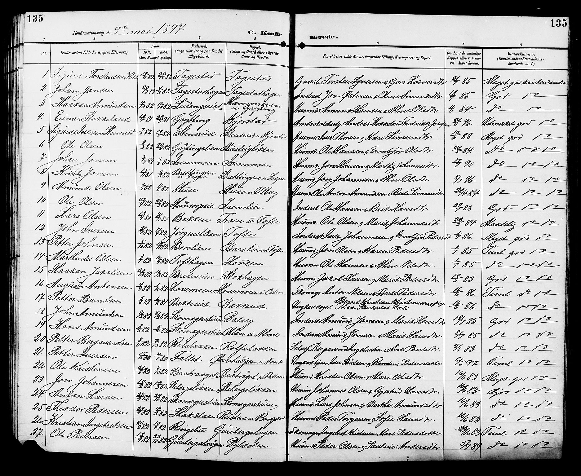 Sør-Fron prestekontor, AV/SAH-PREST-010/H/Ha/Hab/L0004: Parish register (copy) no. 4, 1896-1911, p. 135