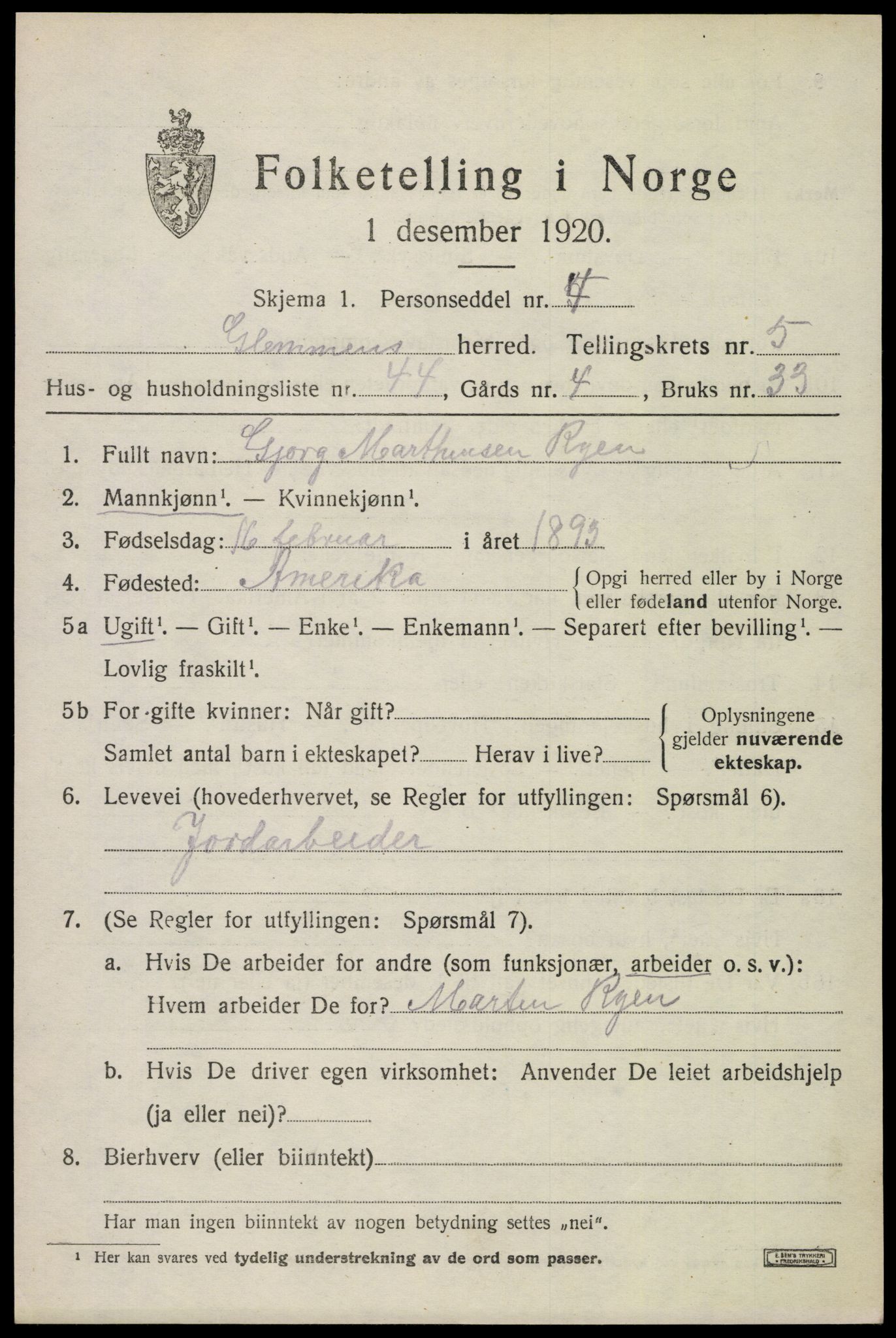 SAO, 1920 census for Glemmen, 1920, p. 17371