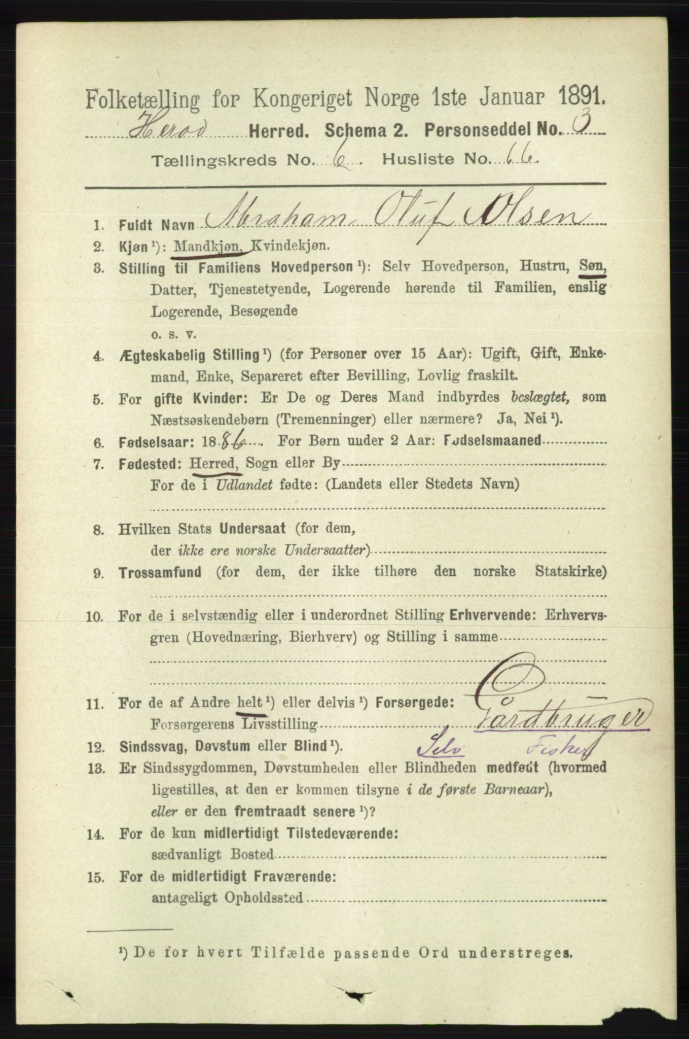 RA, 1891 census for 1039 Herad, 1891, p. 2712