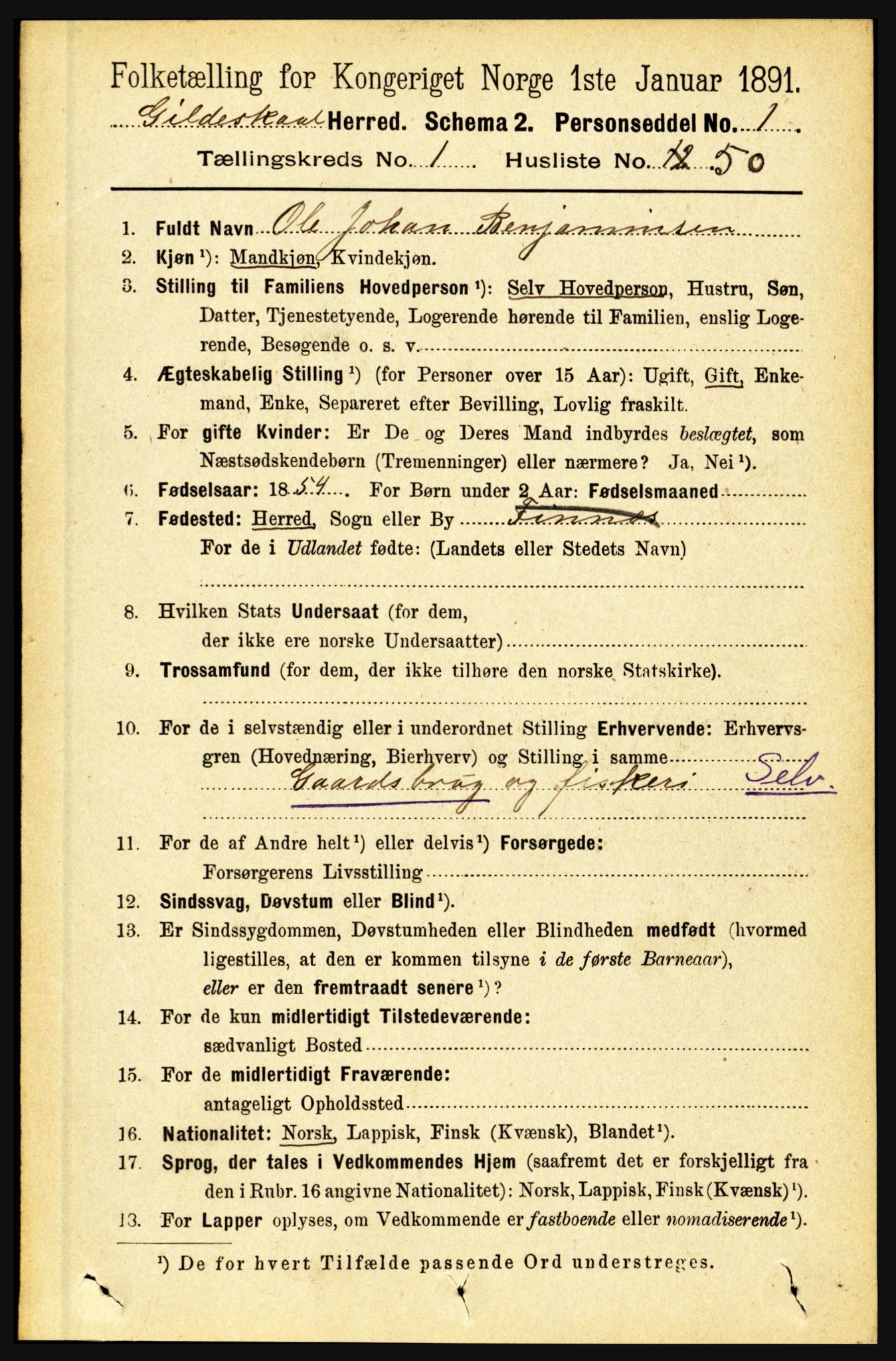 RA, 1891 census for 1838 Gildeskål, 1891, p. 429