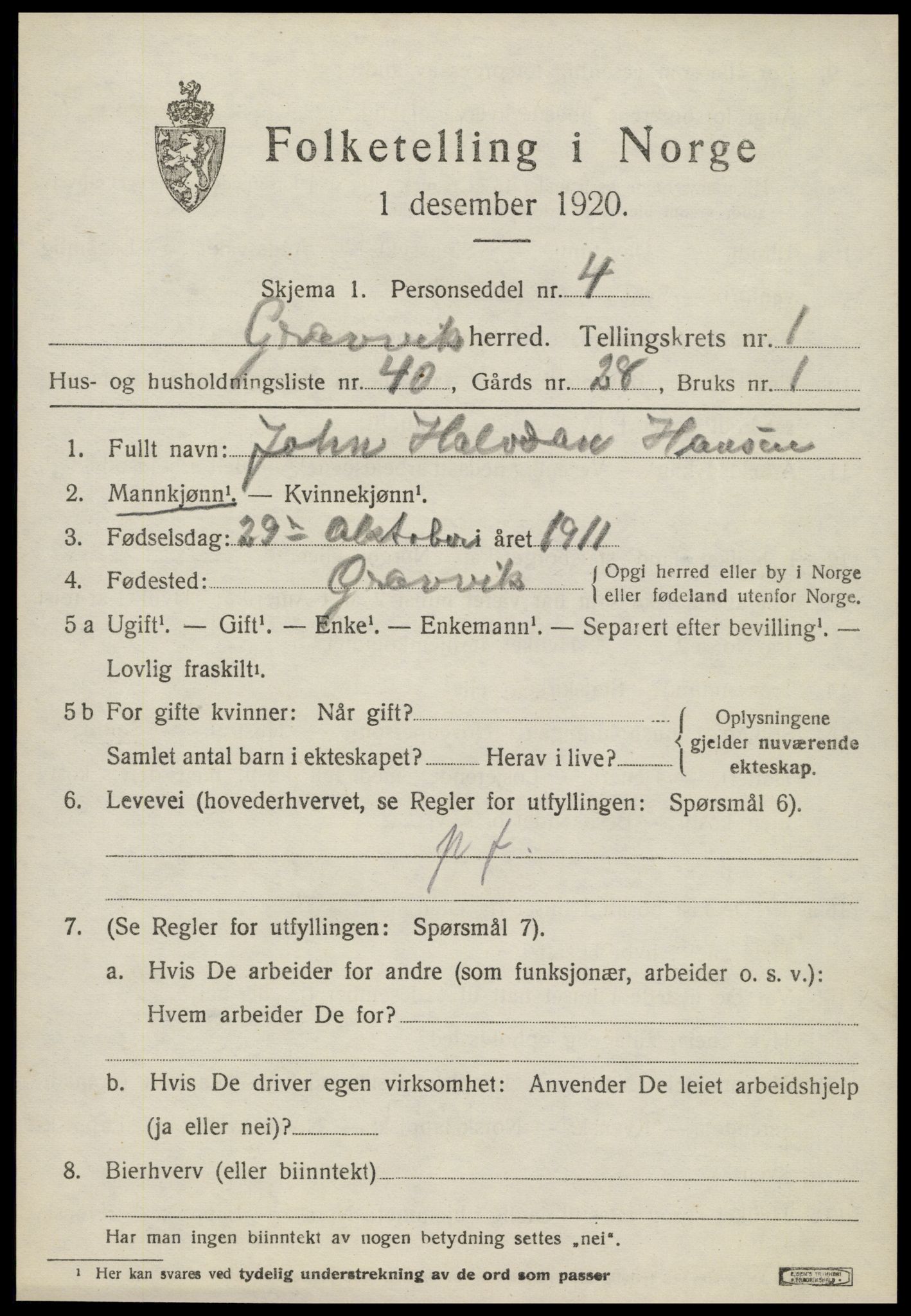 SAT, 1920 census for Gravvik, 1920, p. 740