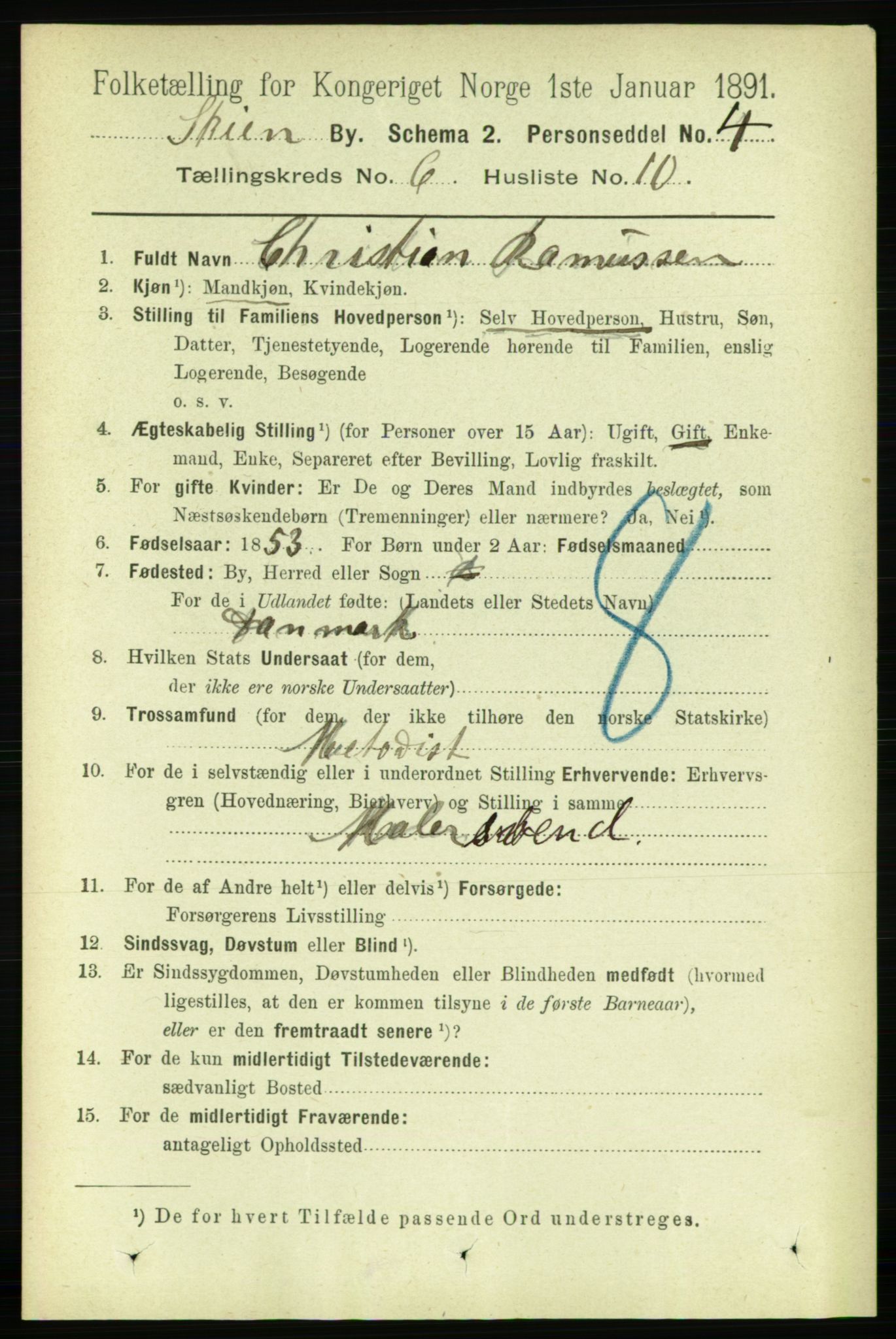 RA, 1891 census for 0806 Skien, 1891, p. 3085