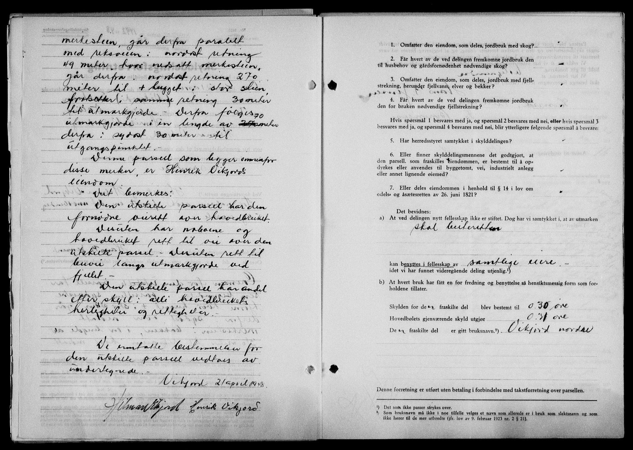 Lofoten sorenskriveri, SAT/A-0017/1/2/2C/L0018a: Mortgage book no. 18a, 1948-1948, Diary no: : 1442/1948