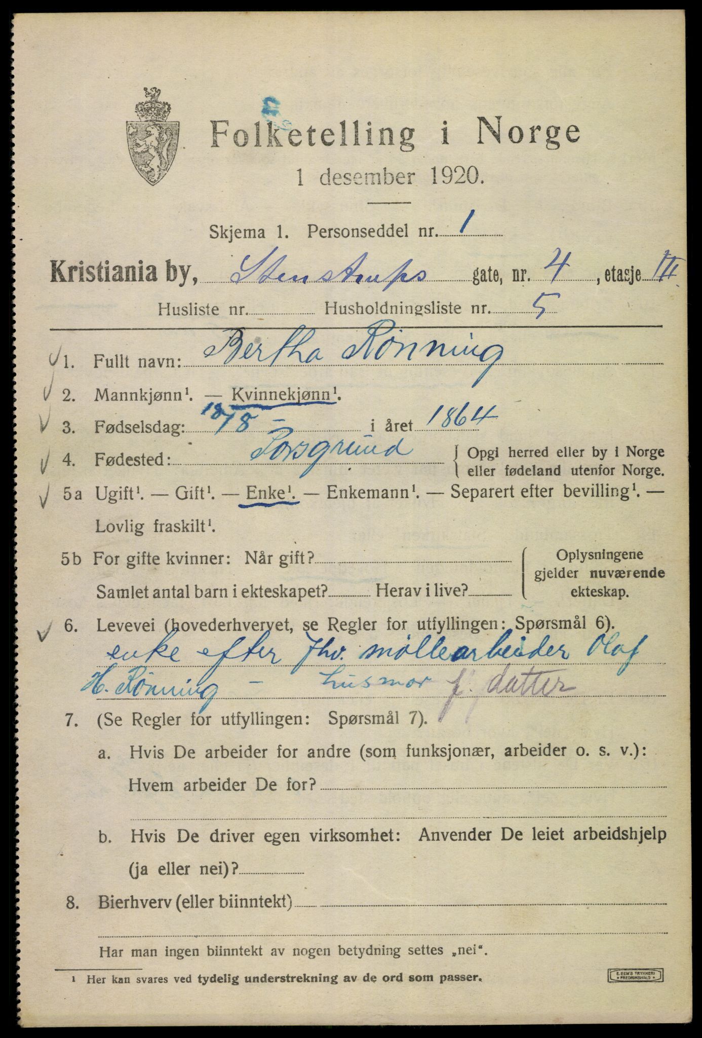 SAO, 1920 census for Kristiania, 1920, p. 537745