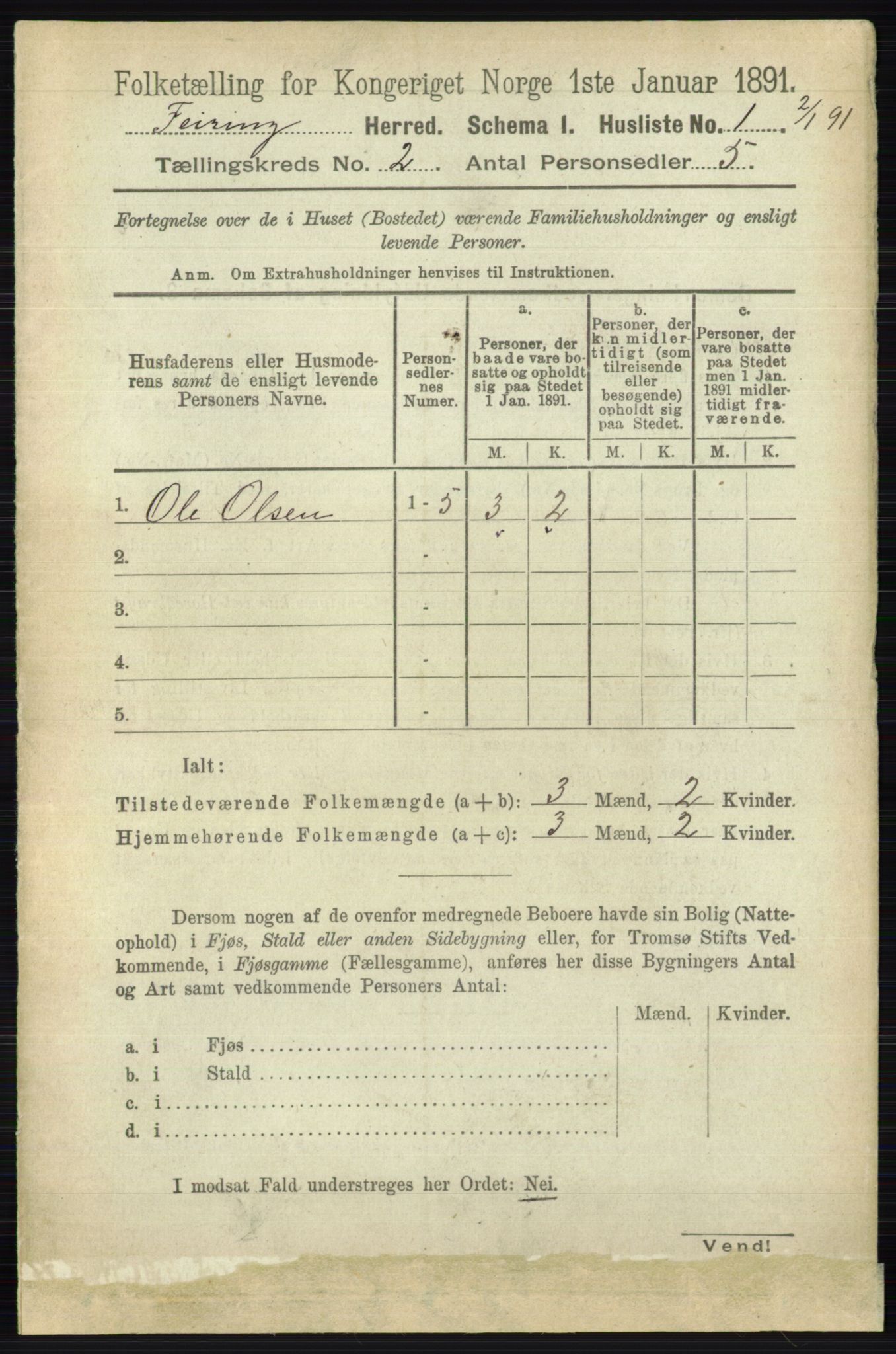 RA, 1891 census for 0240 Feiring, 1891, p. 670