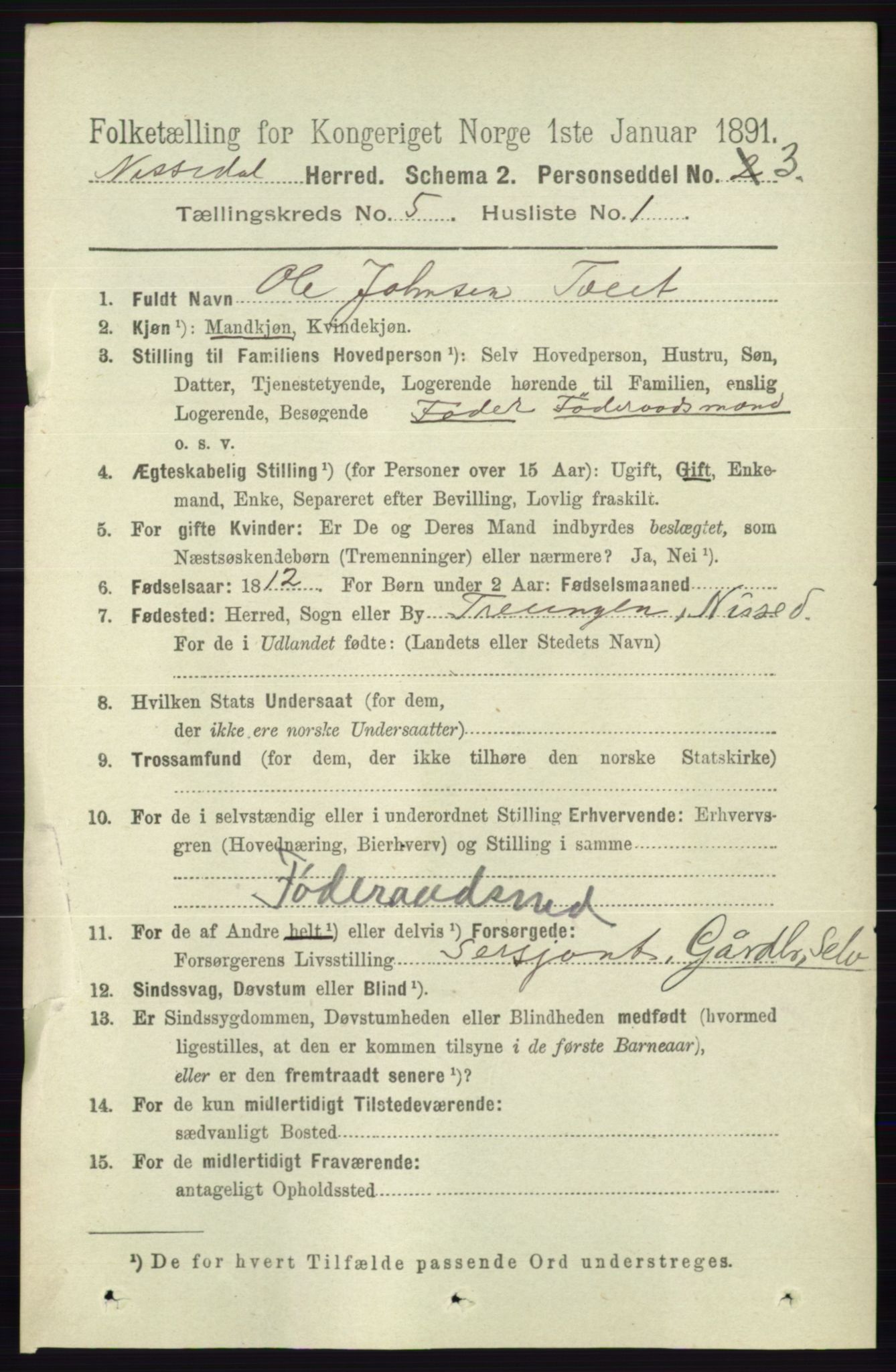 RA, 1891 census for 0830 Nissedal, 1891, p. 1098