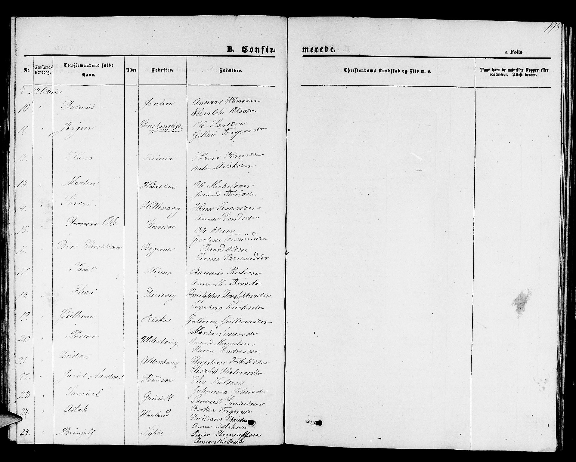 Hetland sokneprestkontor, SAST/A-101826/30/30BB/L0001: Parish register (copy) no. B 1, 1850-1868, p. 195