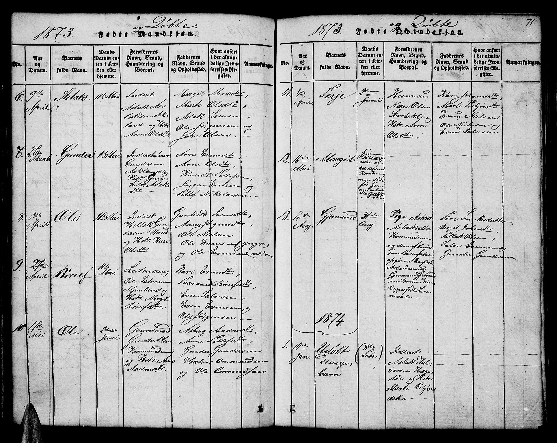Åmli sokneprestkontor, SAK/1111-0050/F/Fb/Fba/L0001: Parish register (copy) no. B 1, 1816-1890, p. 71