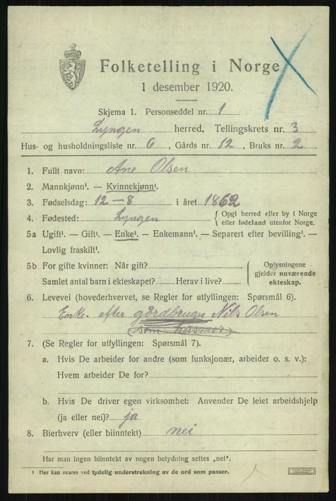 SATØ, 1920 census for Lyngen, 1920, p. 3539