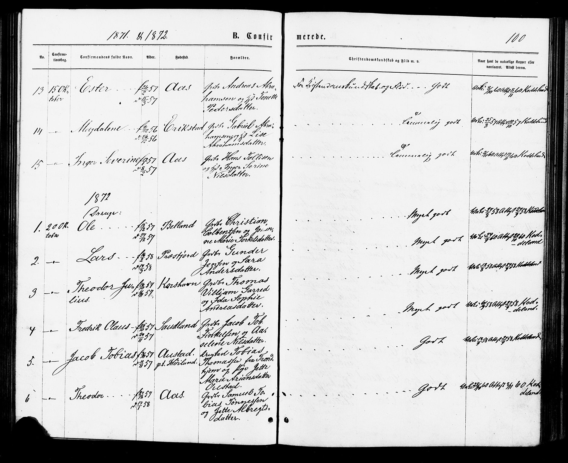 Lyngdal sokneprestkontor, AV/SAK-1111-0029/F/Fa/Faa/L0003: Parish register (official) no. A 3, 1871-1882, p. 100