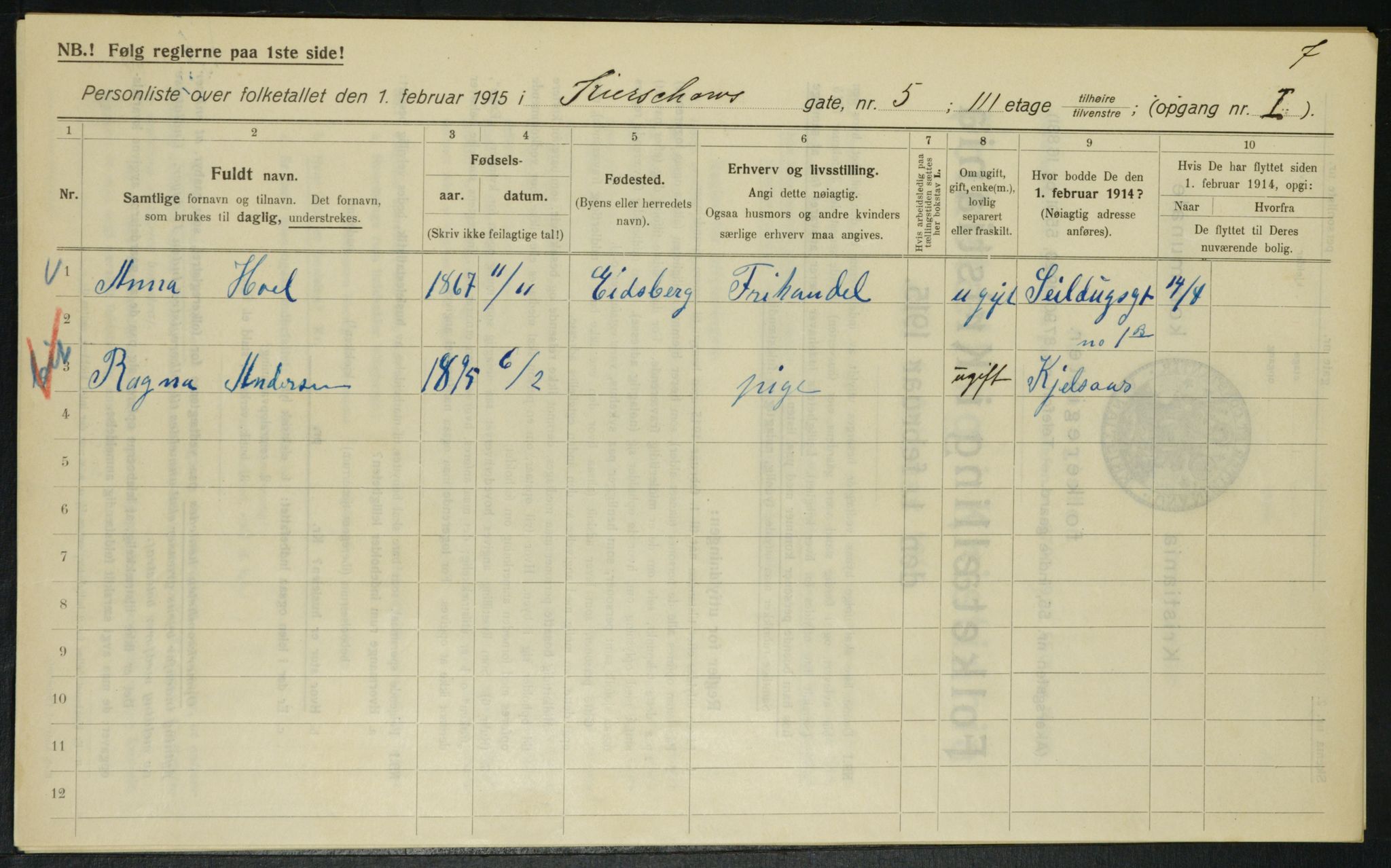 OBA, Municipal Census 1915 for Kristiania, 1915, p. 48966