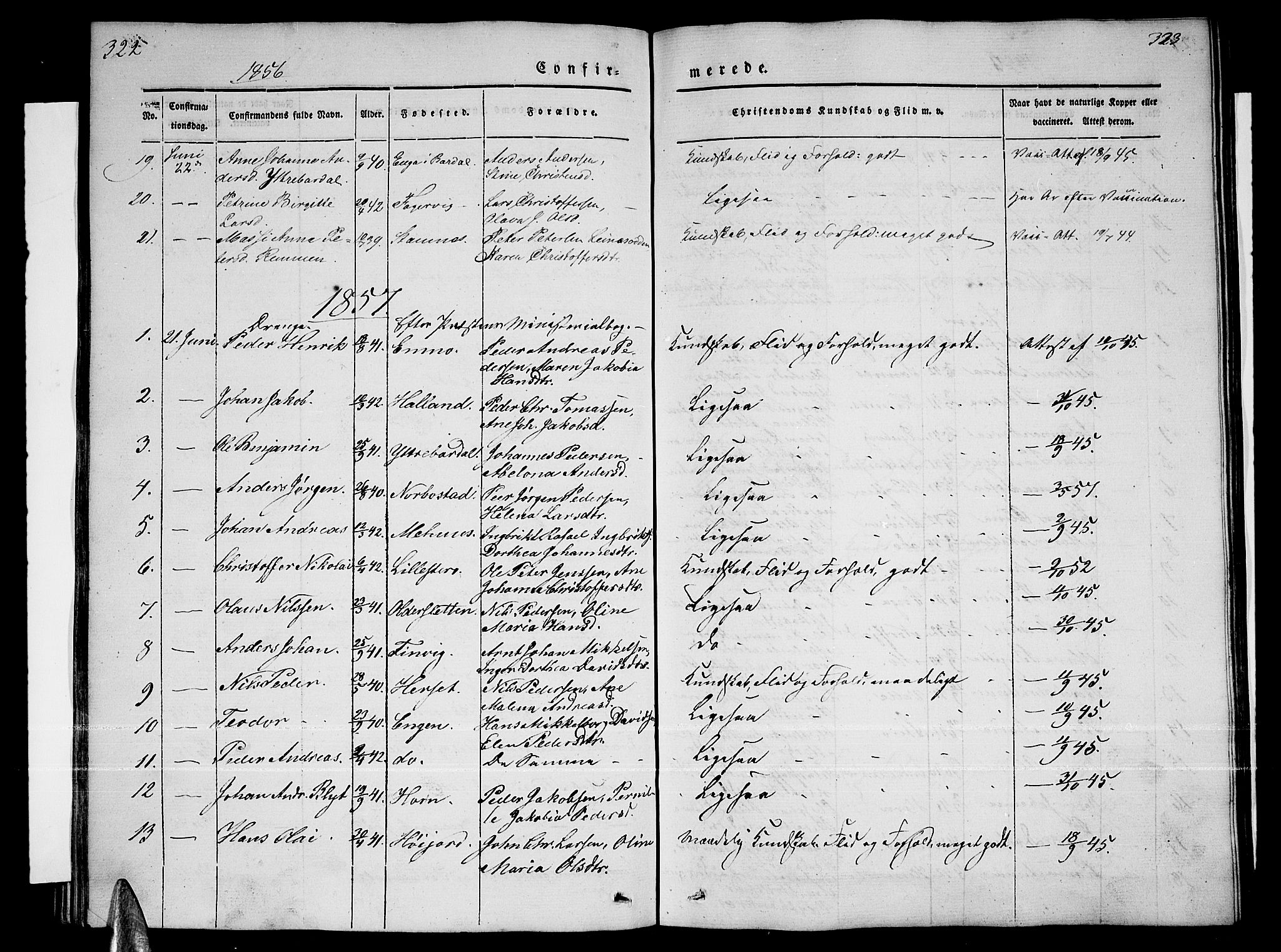 Ministerialprotokoller, klokkerbøker og fødselsregistre - Nordland, AV/SAT-A-1459/838/L0555: Parish register (copy) no. 838C02, 1842-1861, p. 322-323